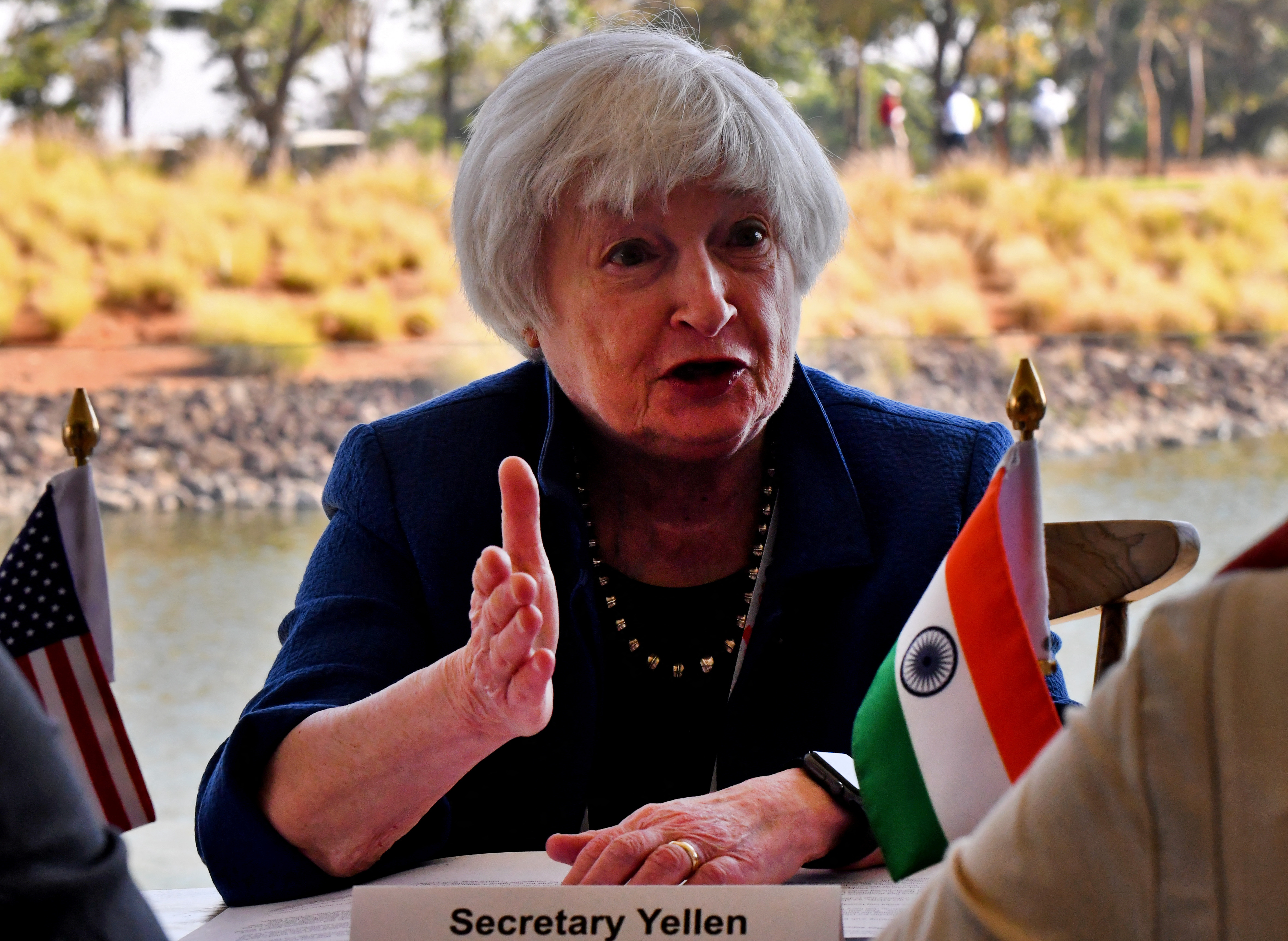 US Treasury Secretary Yellen speaks during her roundtable with India's technology leaders on outskirts of Bengaluru