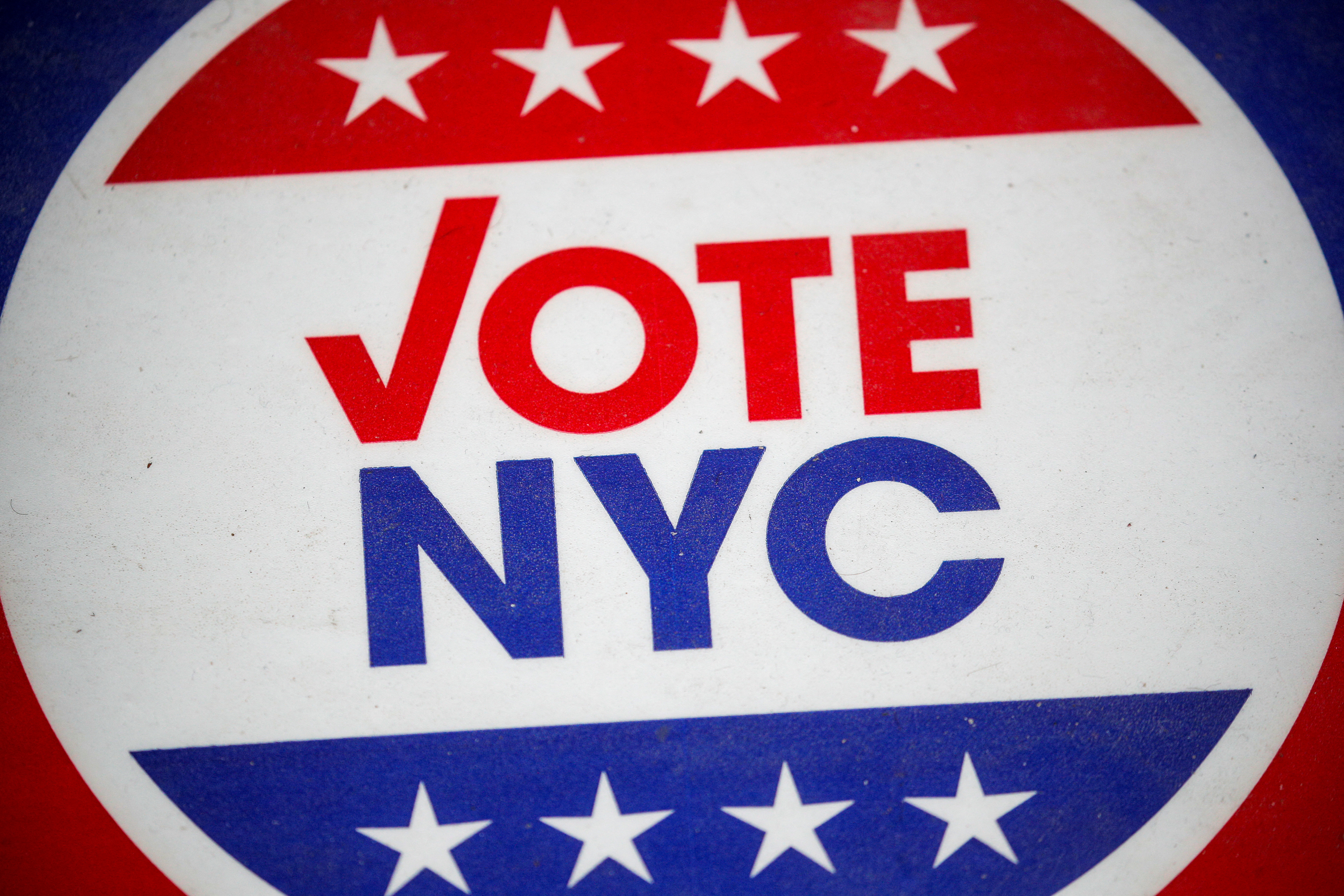 A Vote NYC sign is displayed during early voting in Brooklyn, New Yor