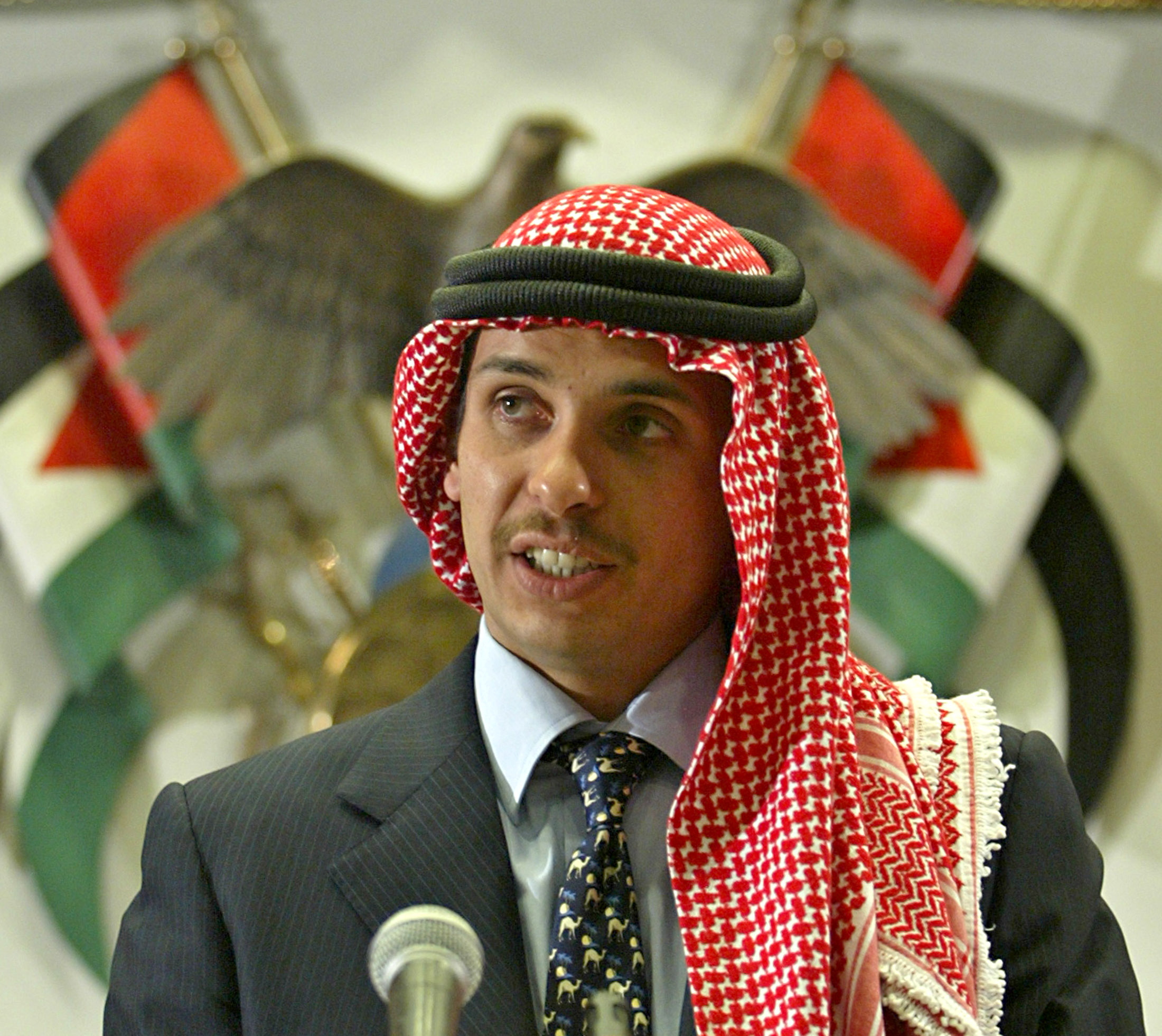 Jordan's Crown Prince Hamza bin Hussein delivers a speech in Amman