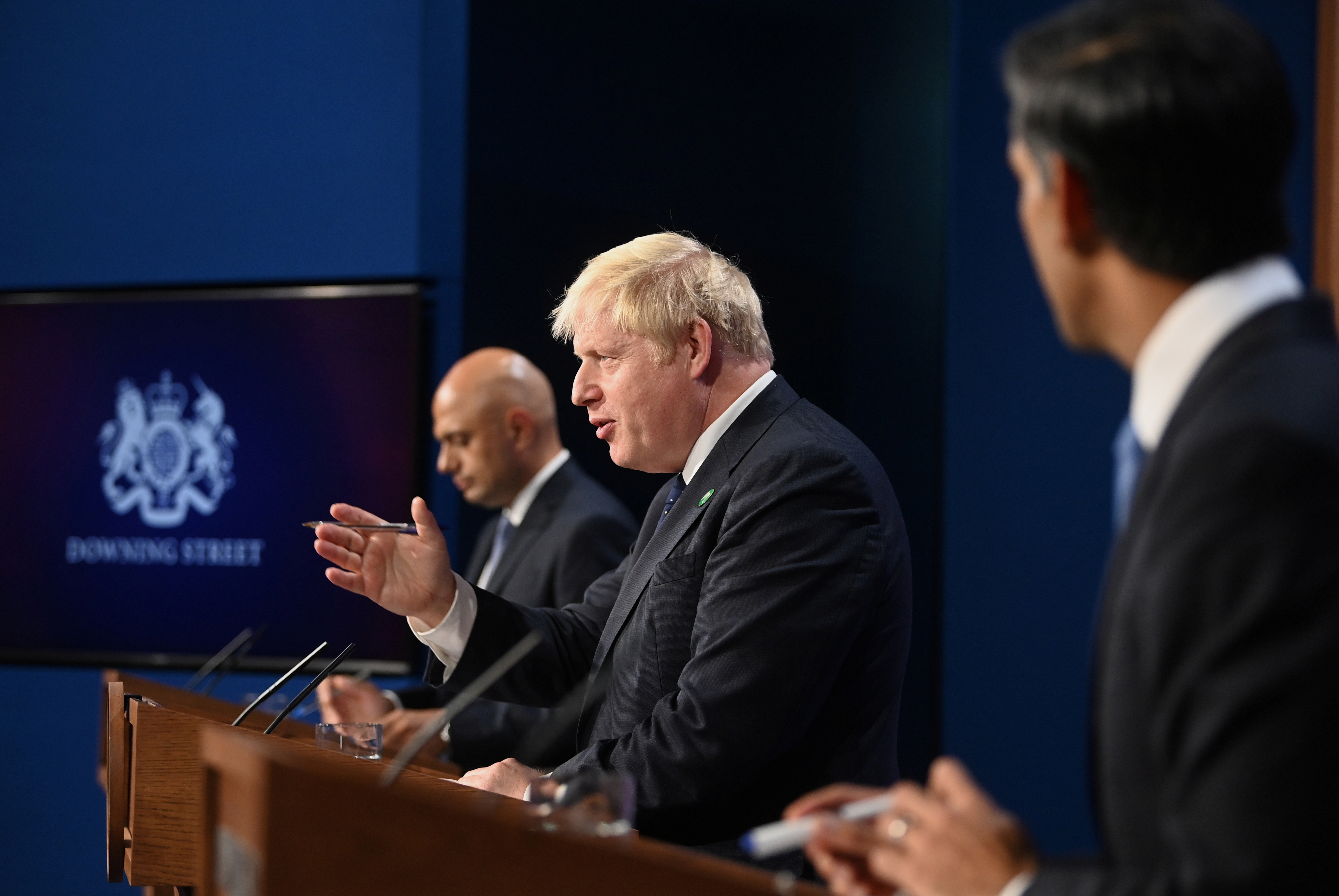 Britain's Prime Minister Johnson, Chancellor of the Exchequer Sunak and Health Secretary Javid give news conference in London