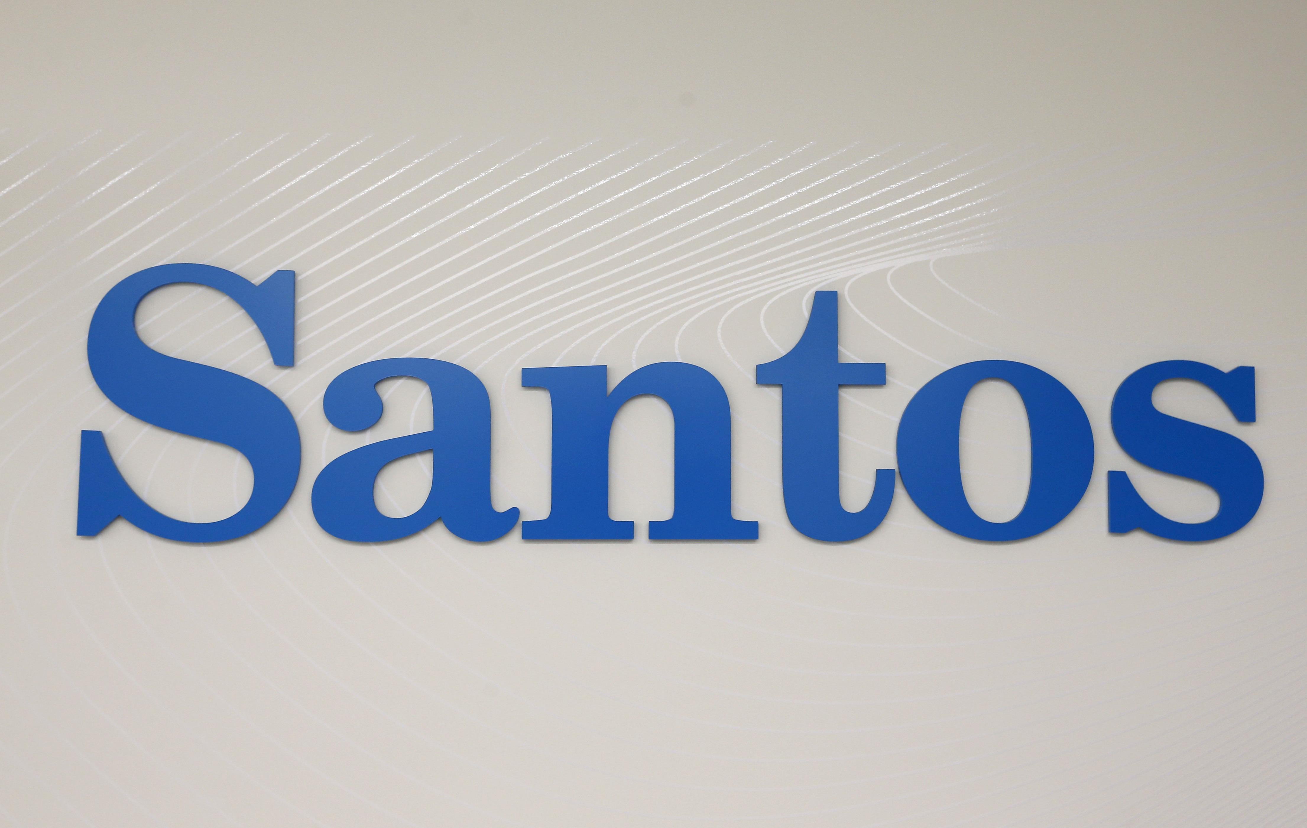 The logo of Australian oil and gas producer Santos Ltd is pictured in Sydney