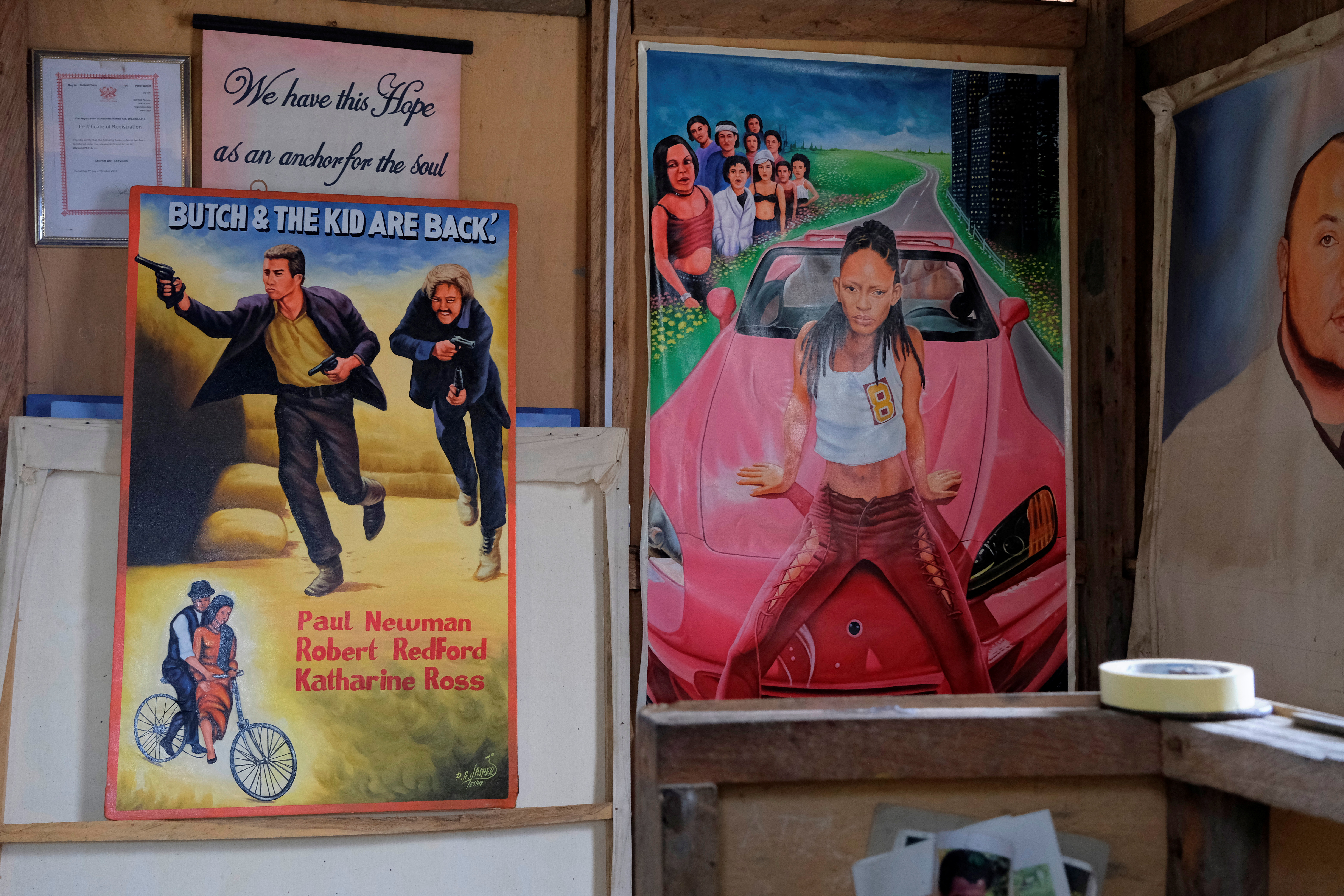 Movie posters commissioned for foreign client are seen in Accra