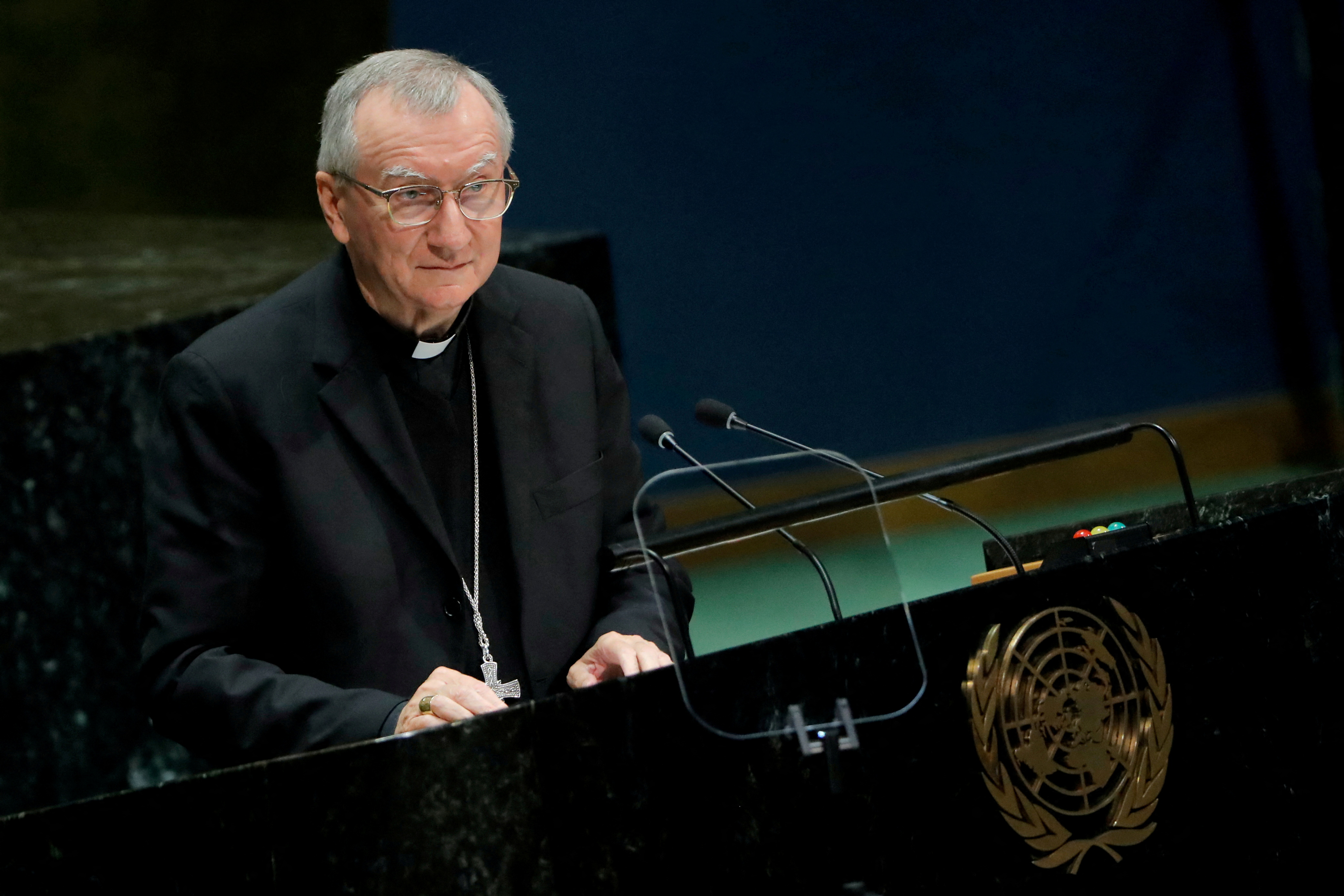 Secretary of State of the Holy See Cardinal Pietro Parolin addresses the 74th session of the United Nations General Assembly at U.N. headquarters in New York City, New York