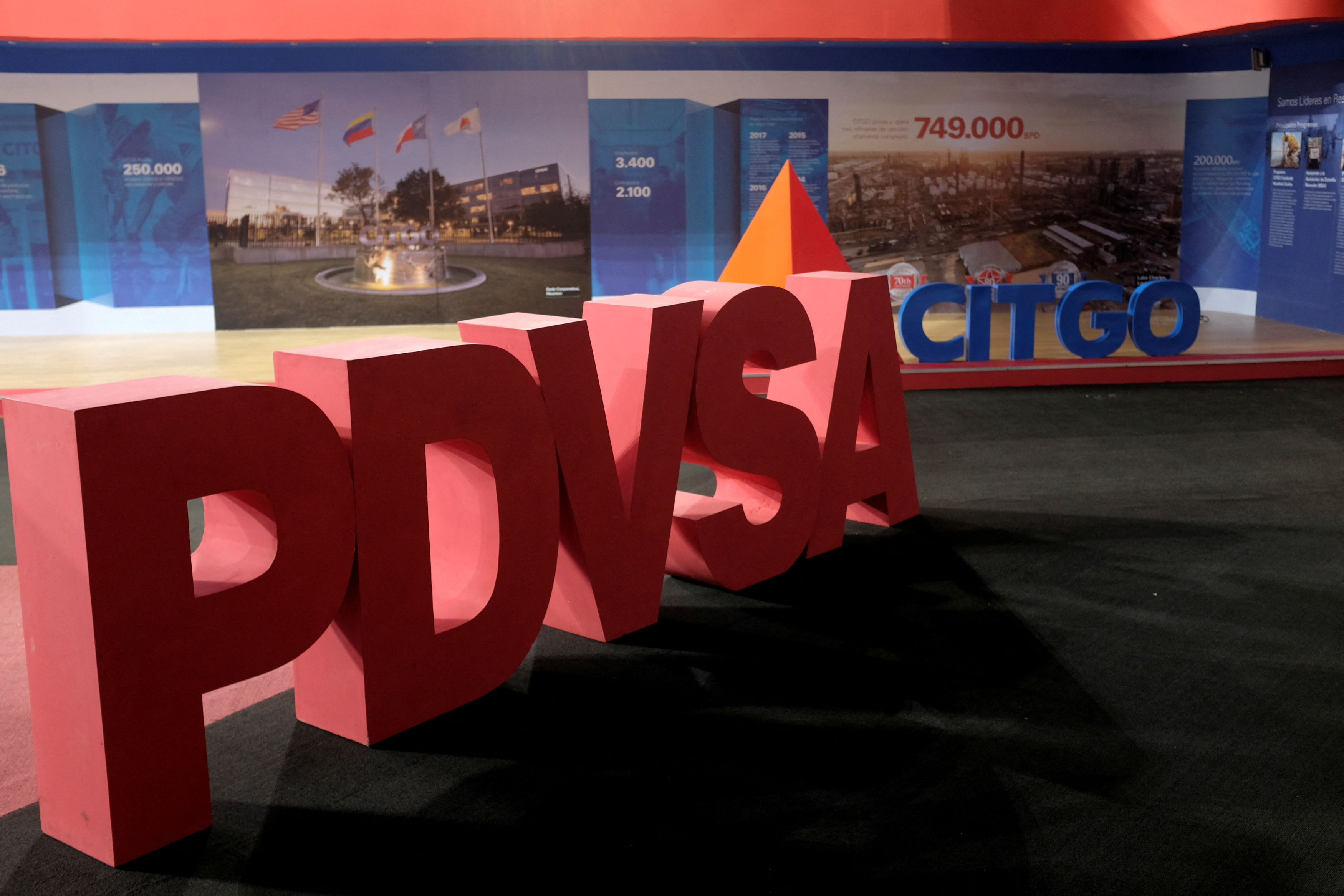 The corporate logos of the state oil company PDVSA and Citgo Petroleum Corp are seen in Caracas