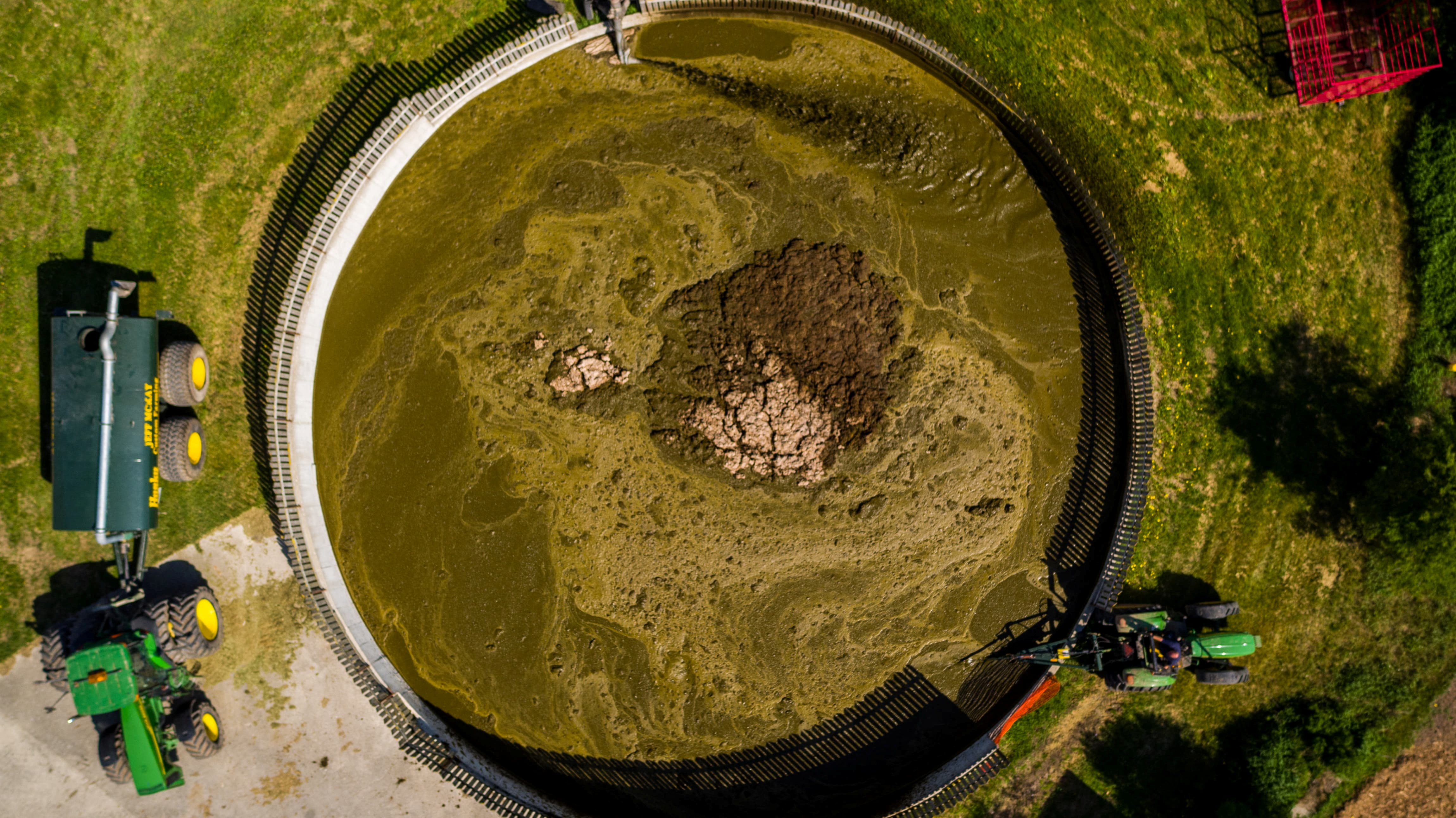 A liquid manure tank filled with dairy manure is seen in Wallenstein, Ontario