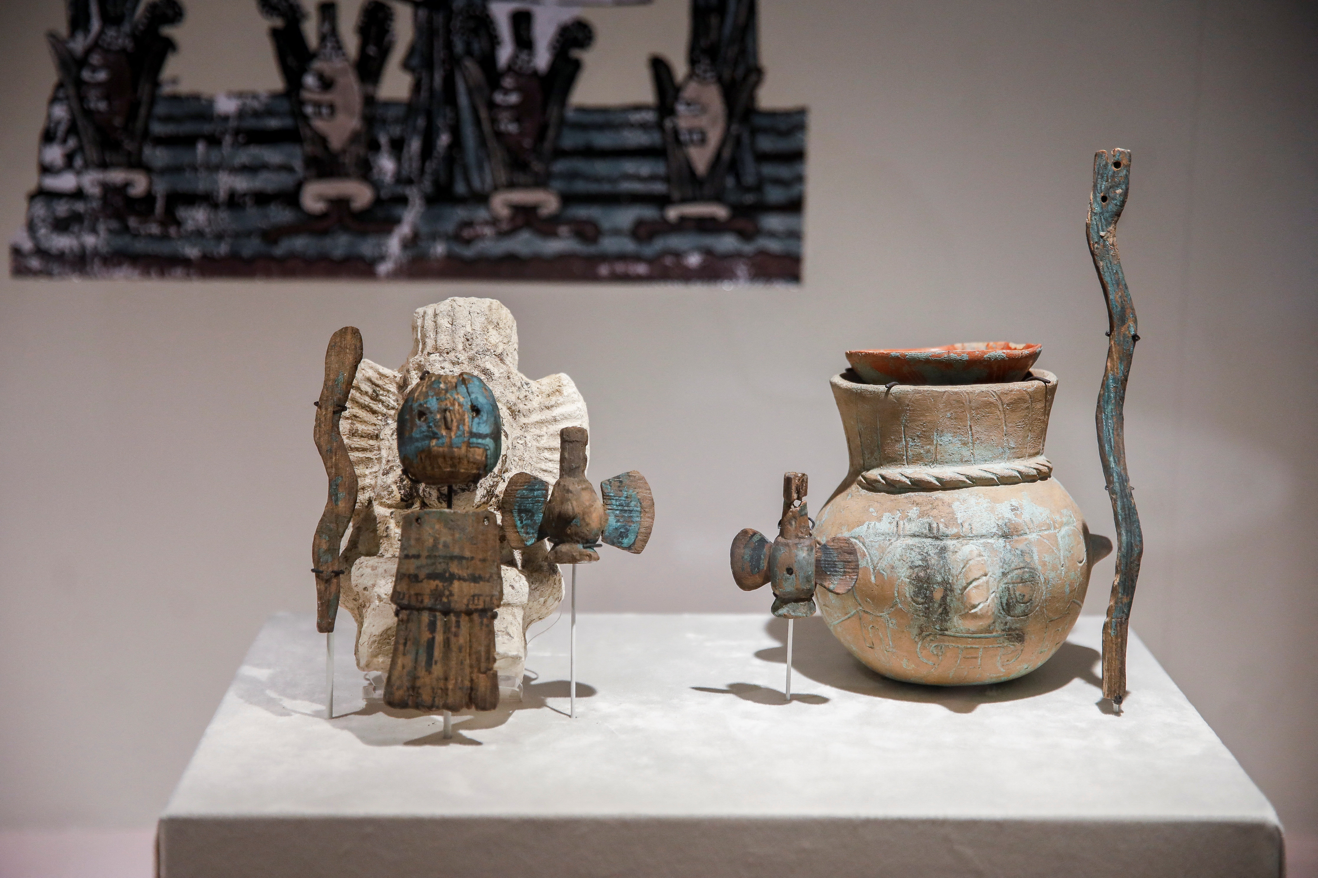 Templo Mayor Museum shows off rare ancient Aztec offerings carved from wood, in Mexico City