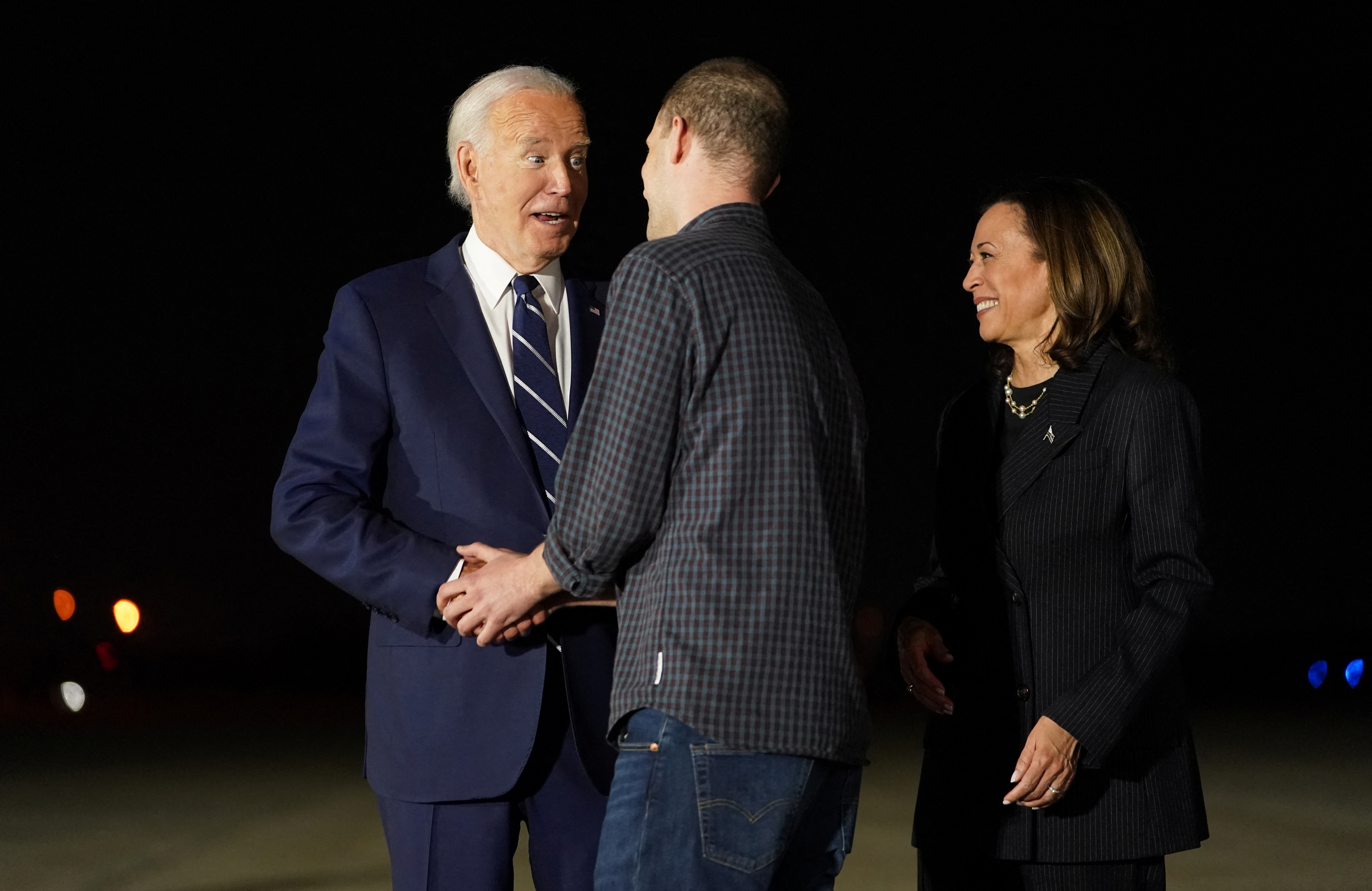 U.S. President Joe Biden meets with Americans released from detention in Russia, upon their arrival at Joint Base Andrews