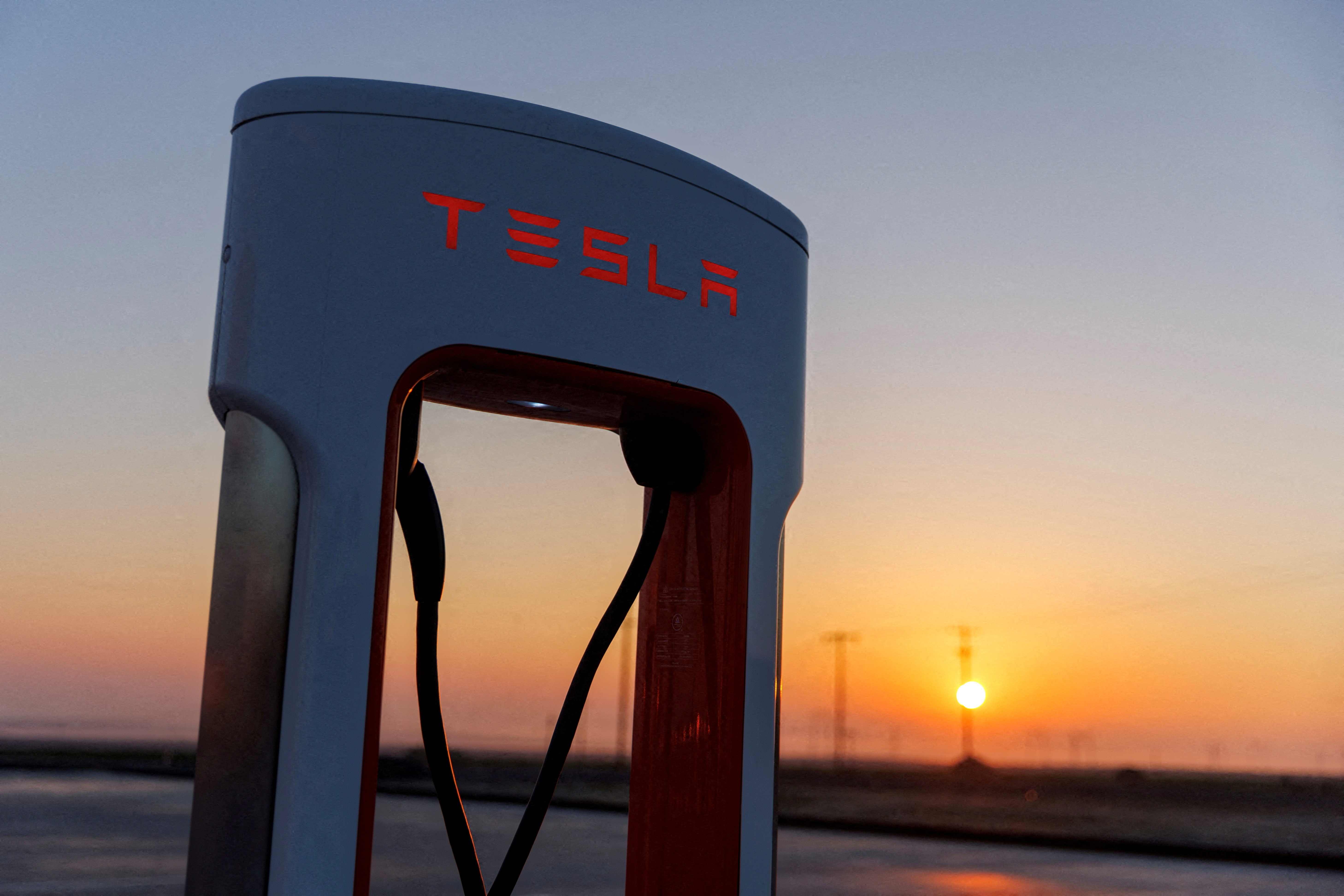 A Tesla supercharging station in California