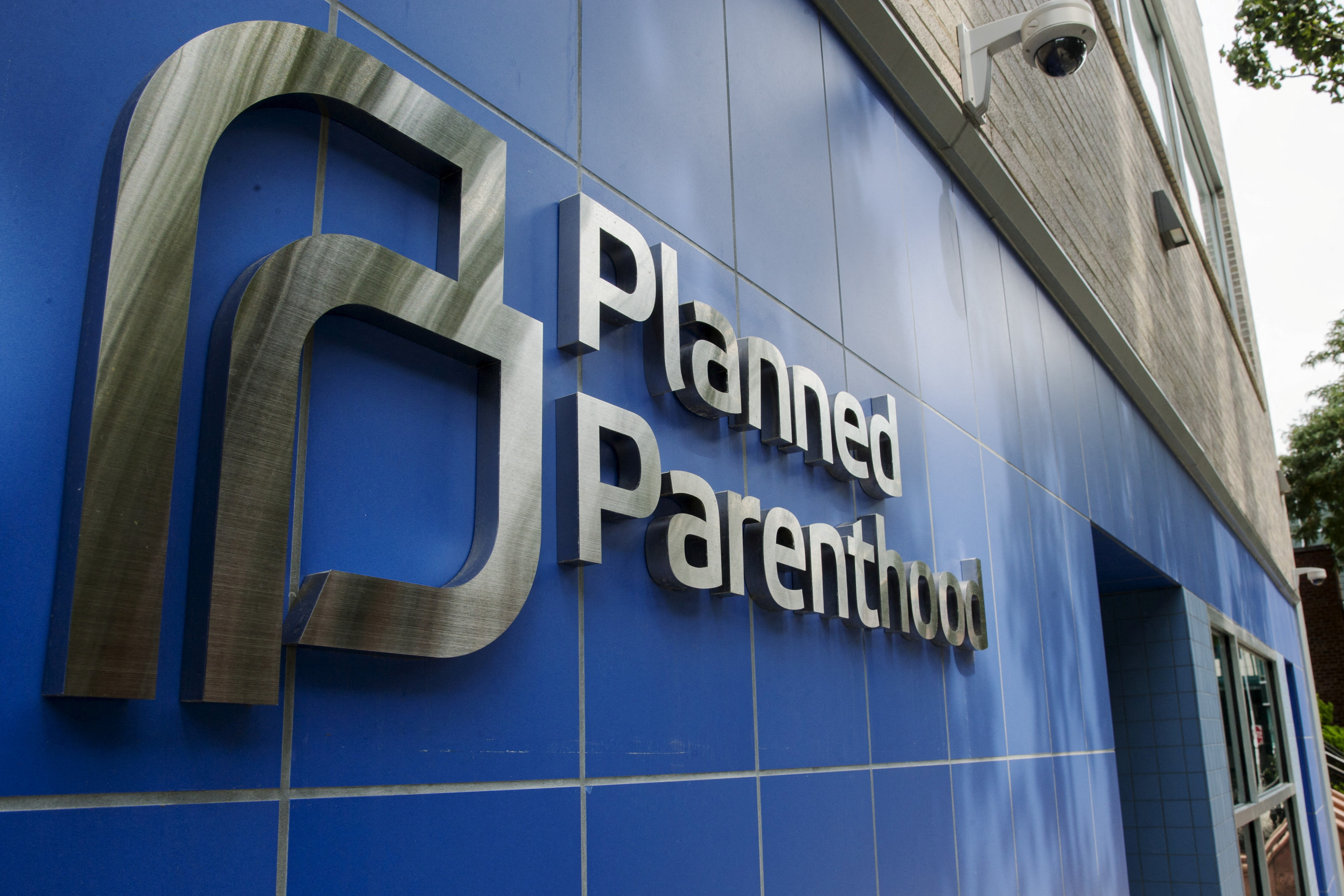 A sign is pictured at the entrance to a Planned Parenthood building in New York