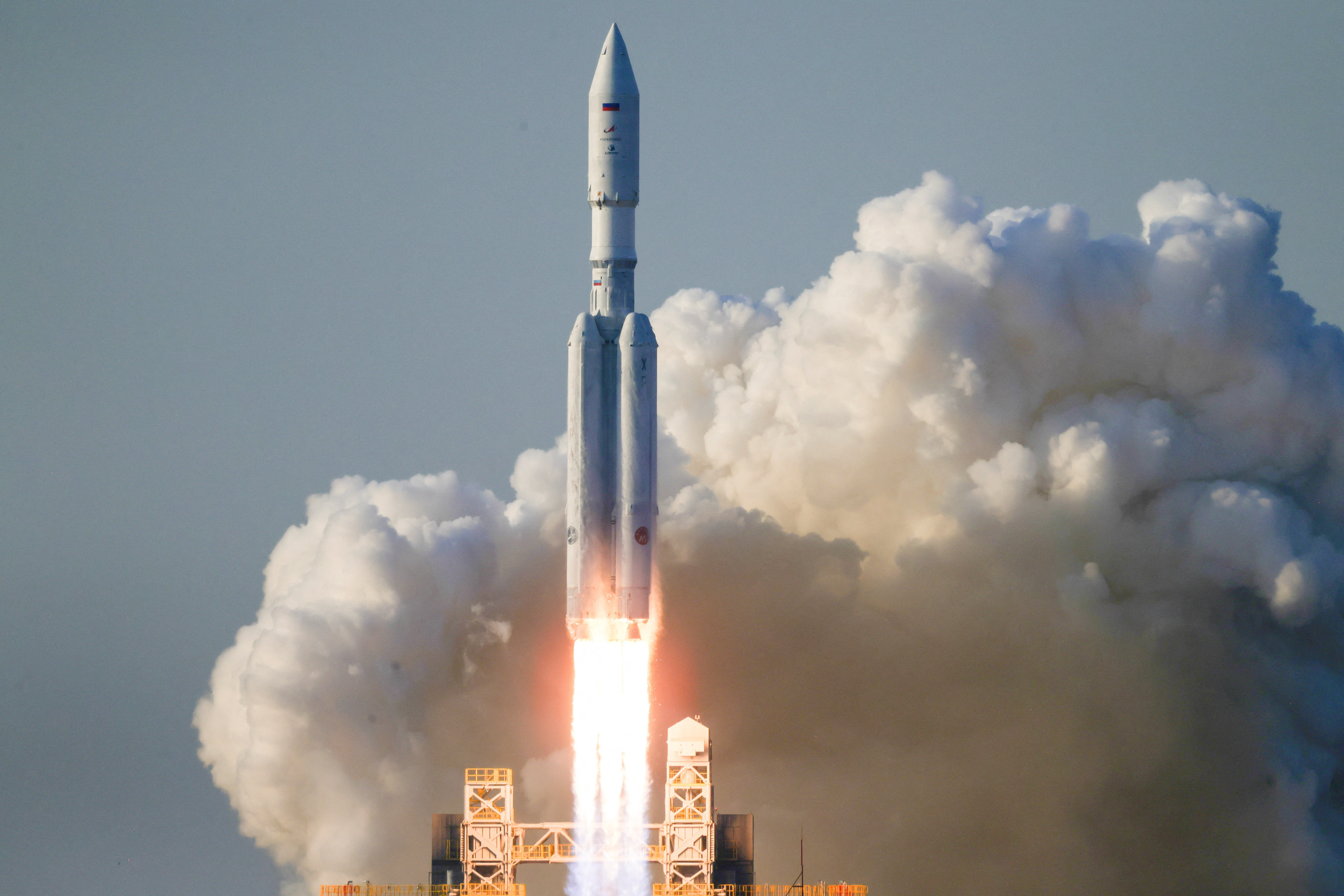 Angara-A5 rocket blasts off from its launchpad at the Vostochny Cosmodrome