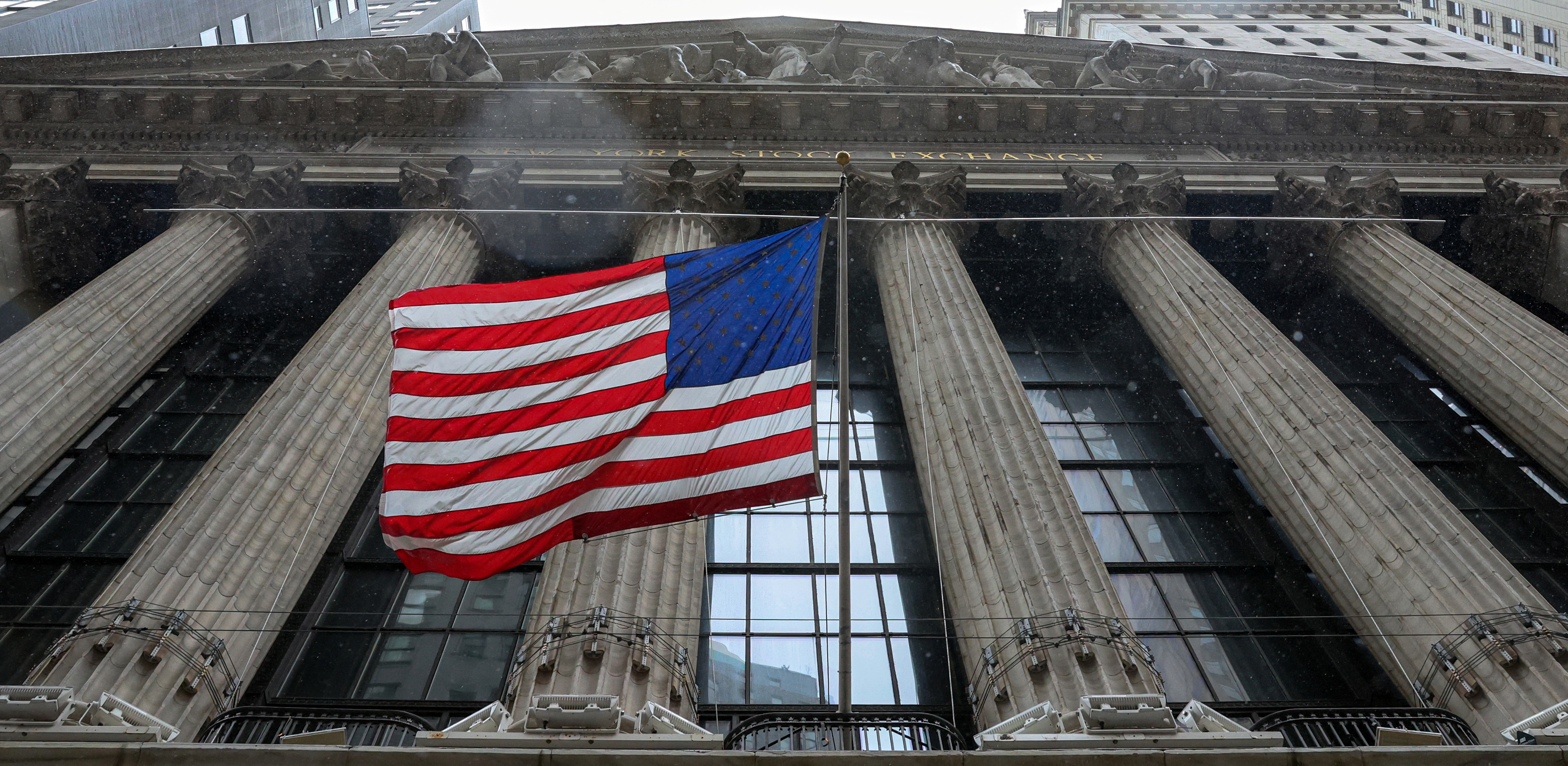 The U.S. flag is seen outside the NYSE in New York