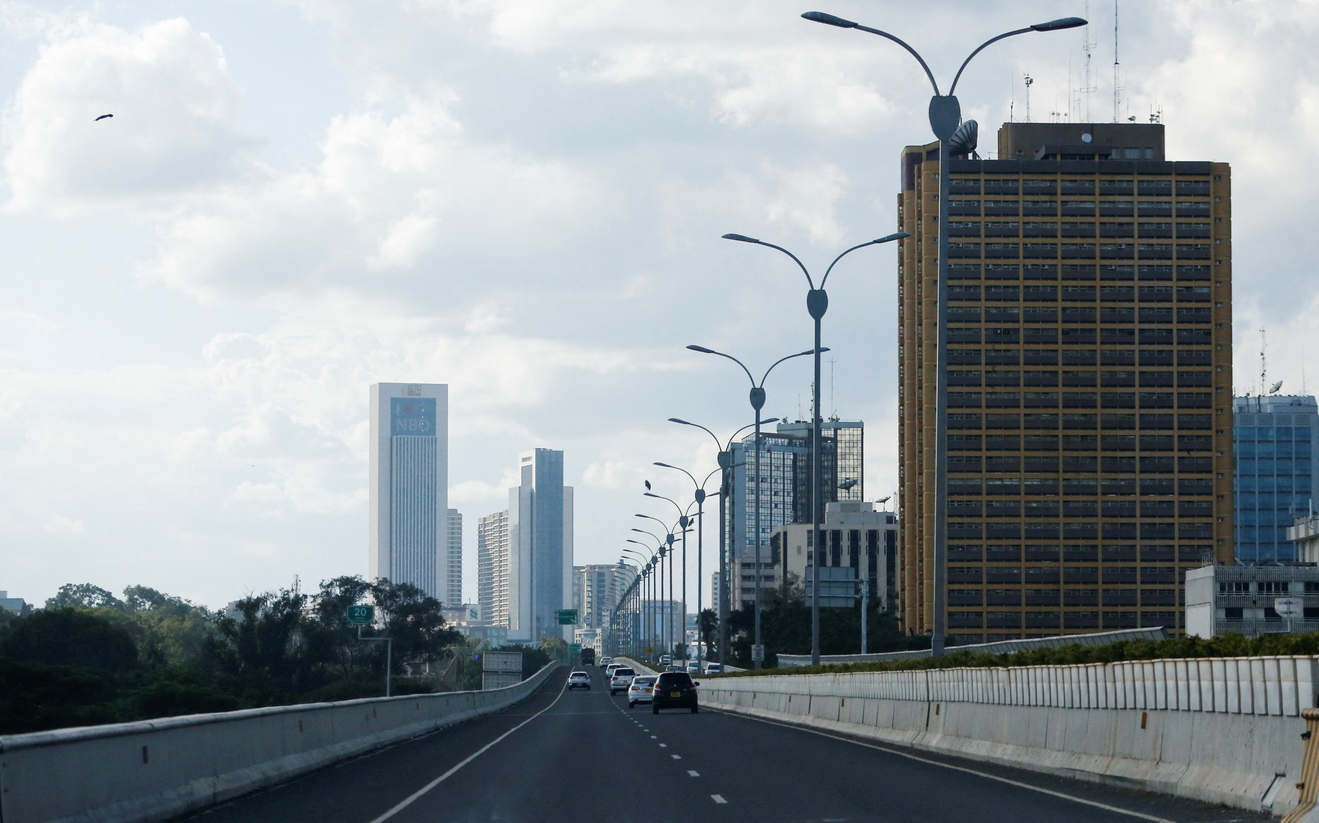 A view shows the cityscape on the Nairobi Expressway undertaken by the China Road and Bridge Corporation along Uhuru highway in Nairobi