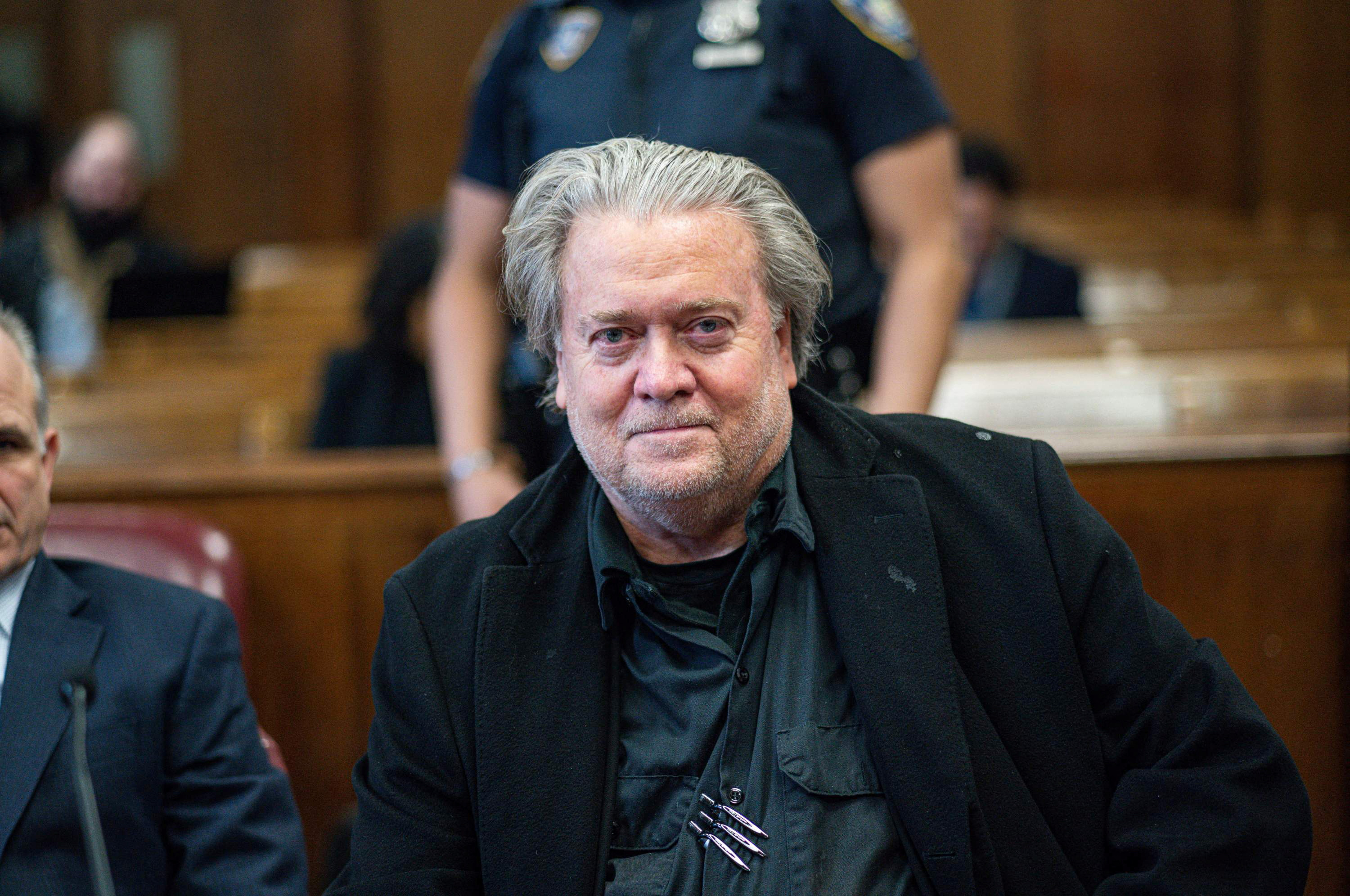 Former White House Chief Strategist Steve Bannon sits during his appearance at New York Supreme Court in New York City