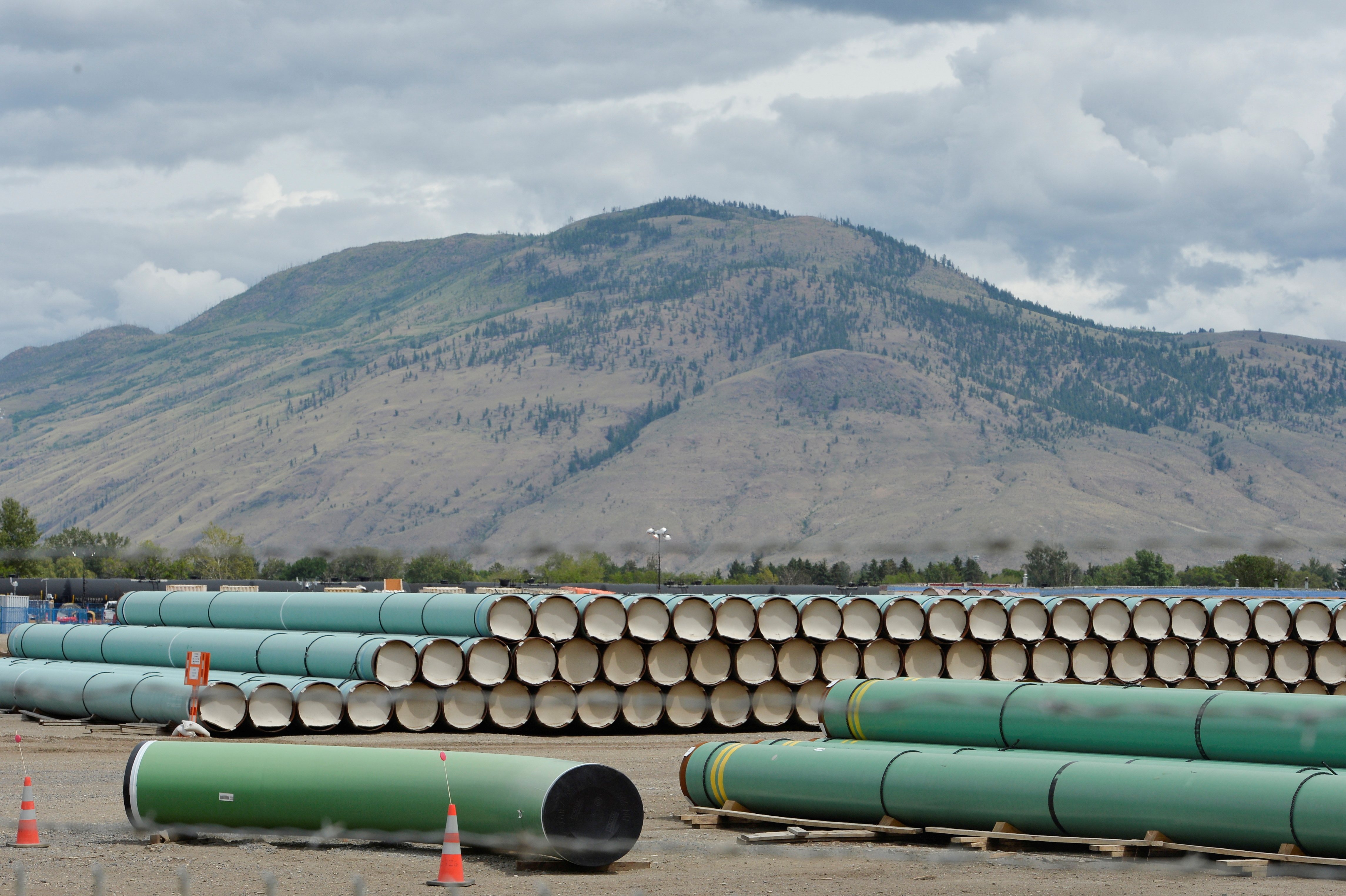 A pipe yard servicing government-owned oil pipeline operator Trans Mountain is seen in Kamloops, British Columbia, Canada June 7, 2021. REUTERS/Jennifer Gauthier