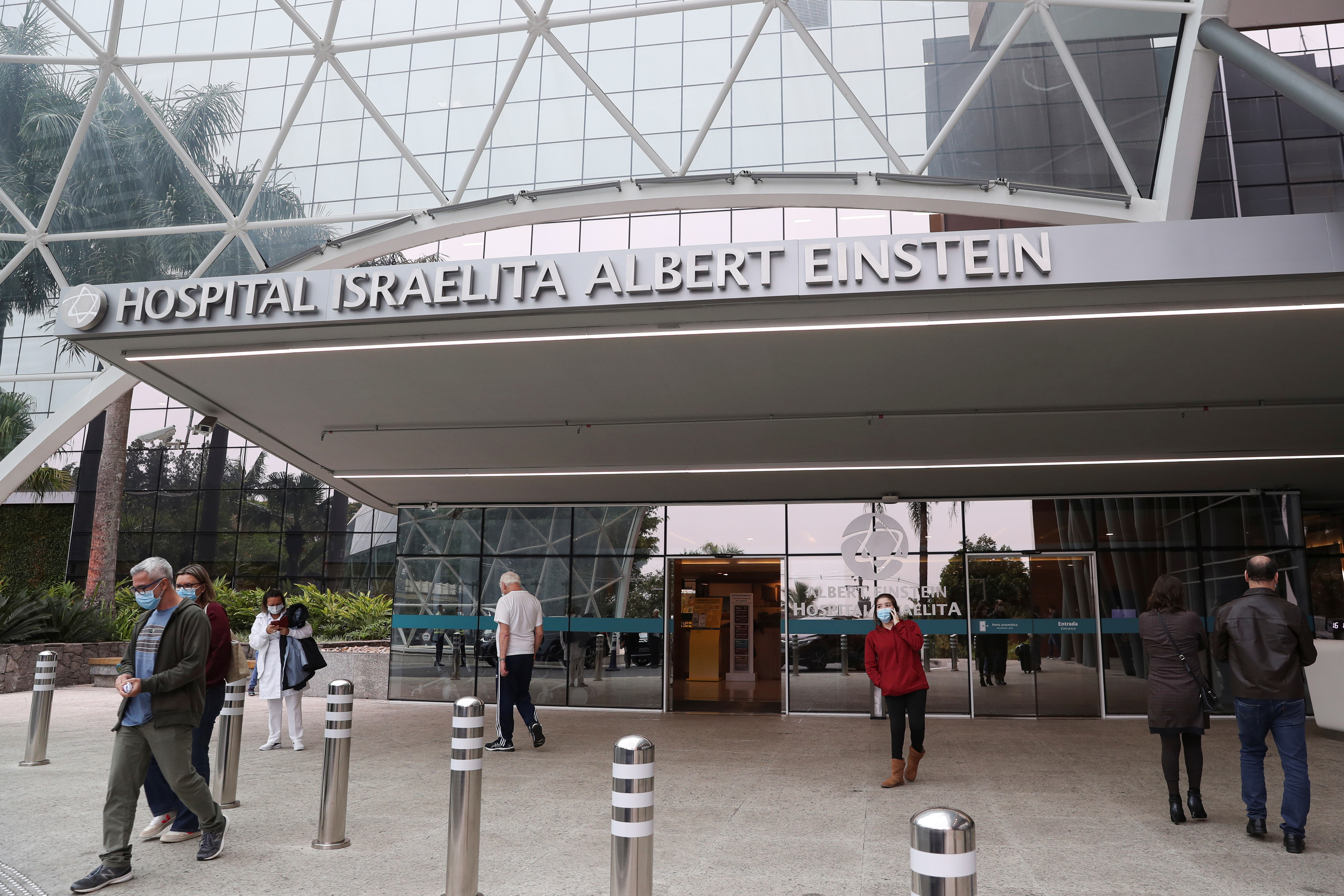 Entrance of Albert Einsten Hospital where Brazilian soccer legend Pele is hospitalized in Sao Paulo