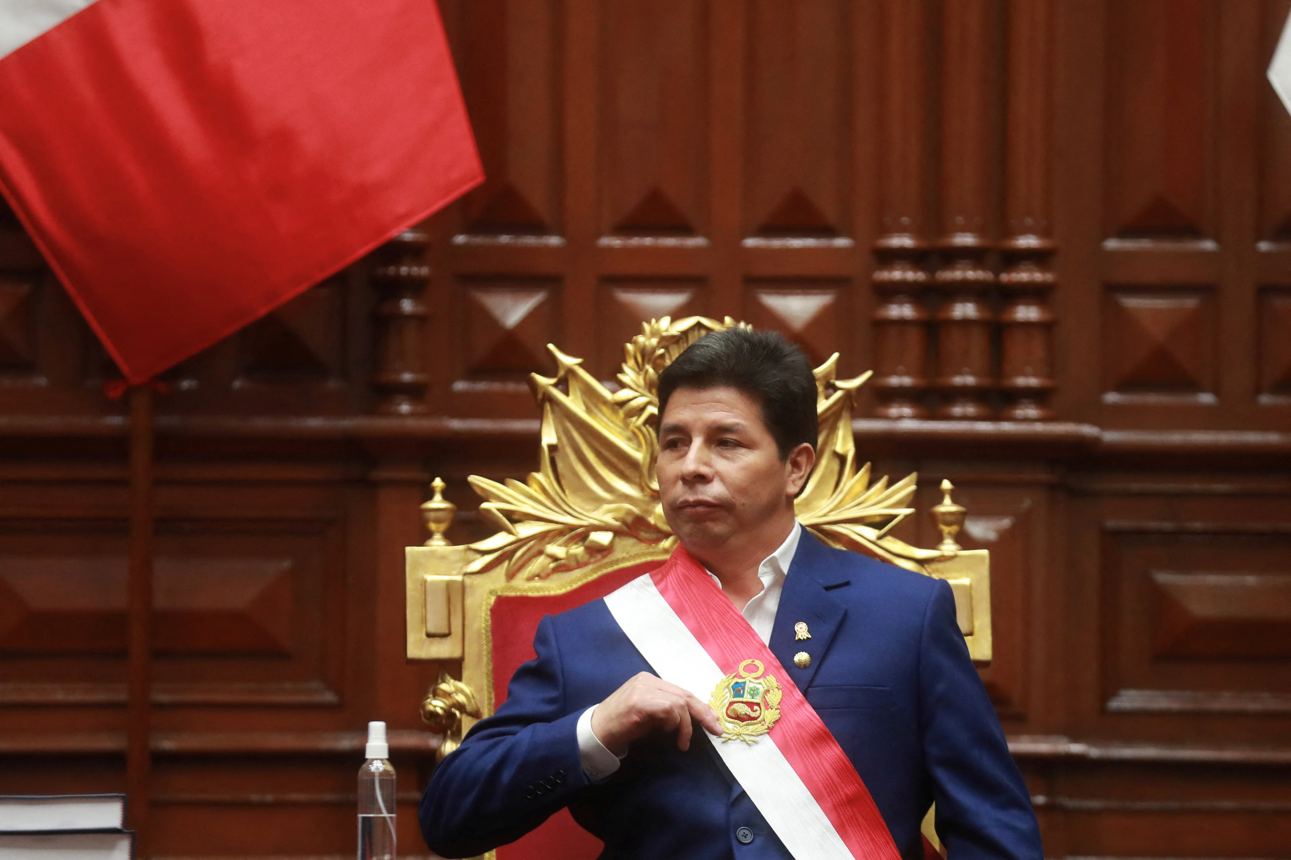 Peru's president Pedro Castillo delivers his address to the nation