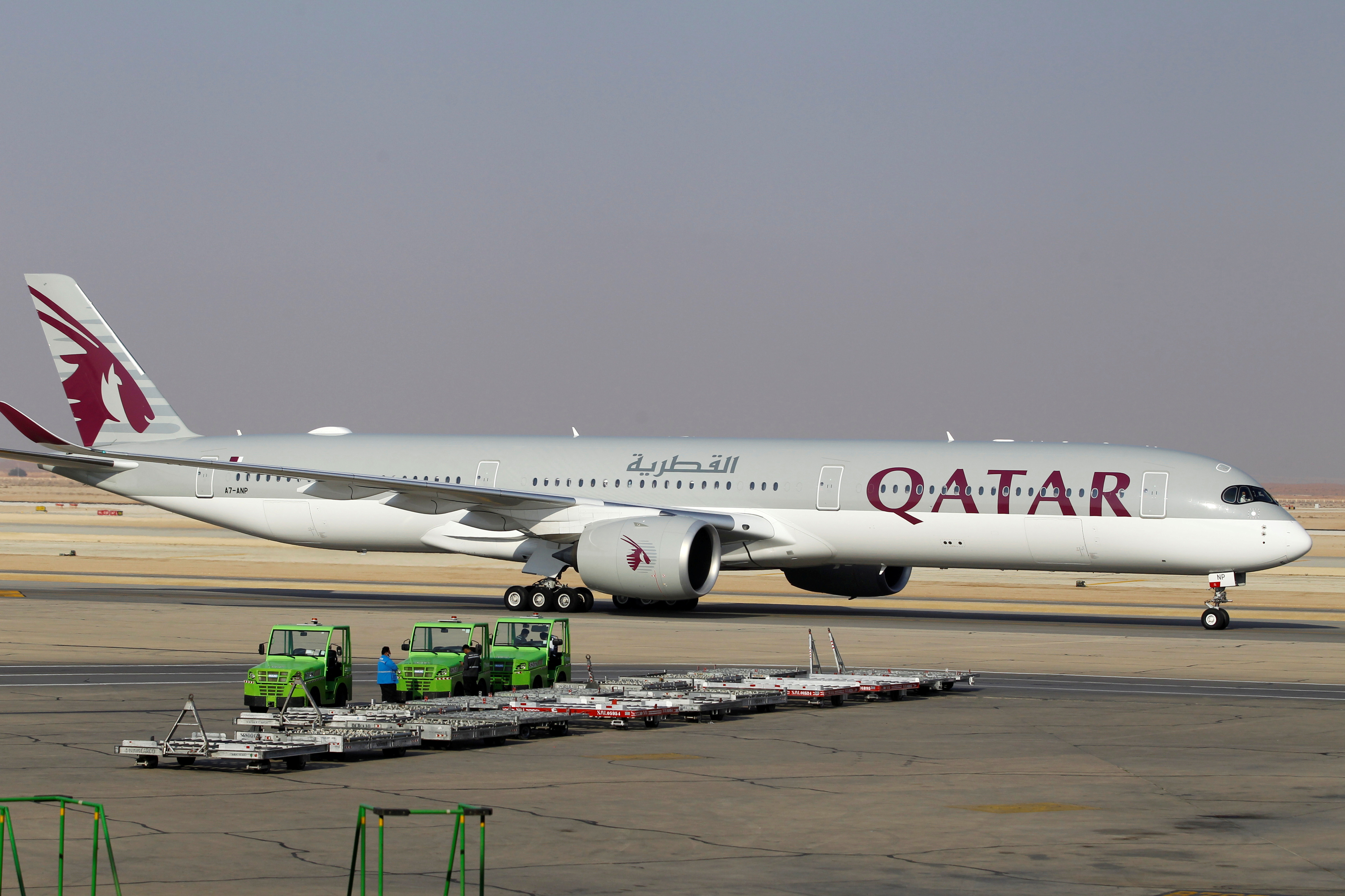 Qatar Airways plane lands at the King Khalid International Airport, in Riyadh