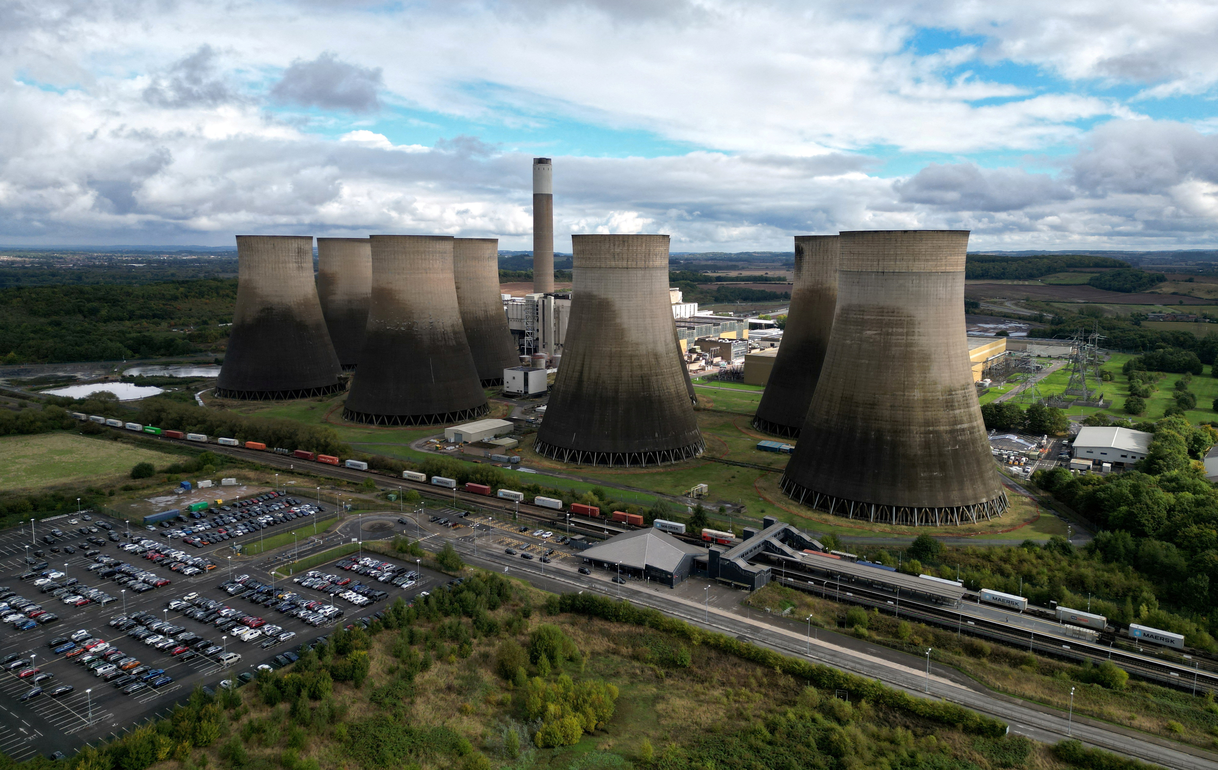 A drone view of Ratcliffe-on-Soar Power Station in Ratcliffe-on-Soar