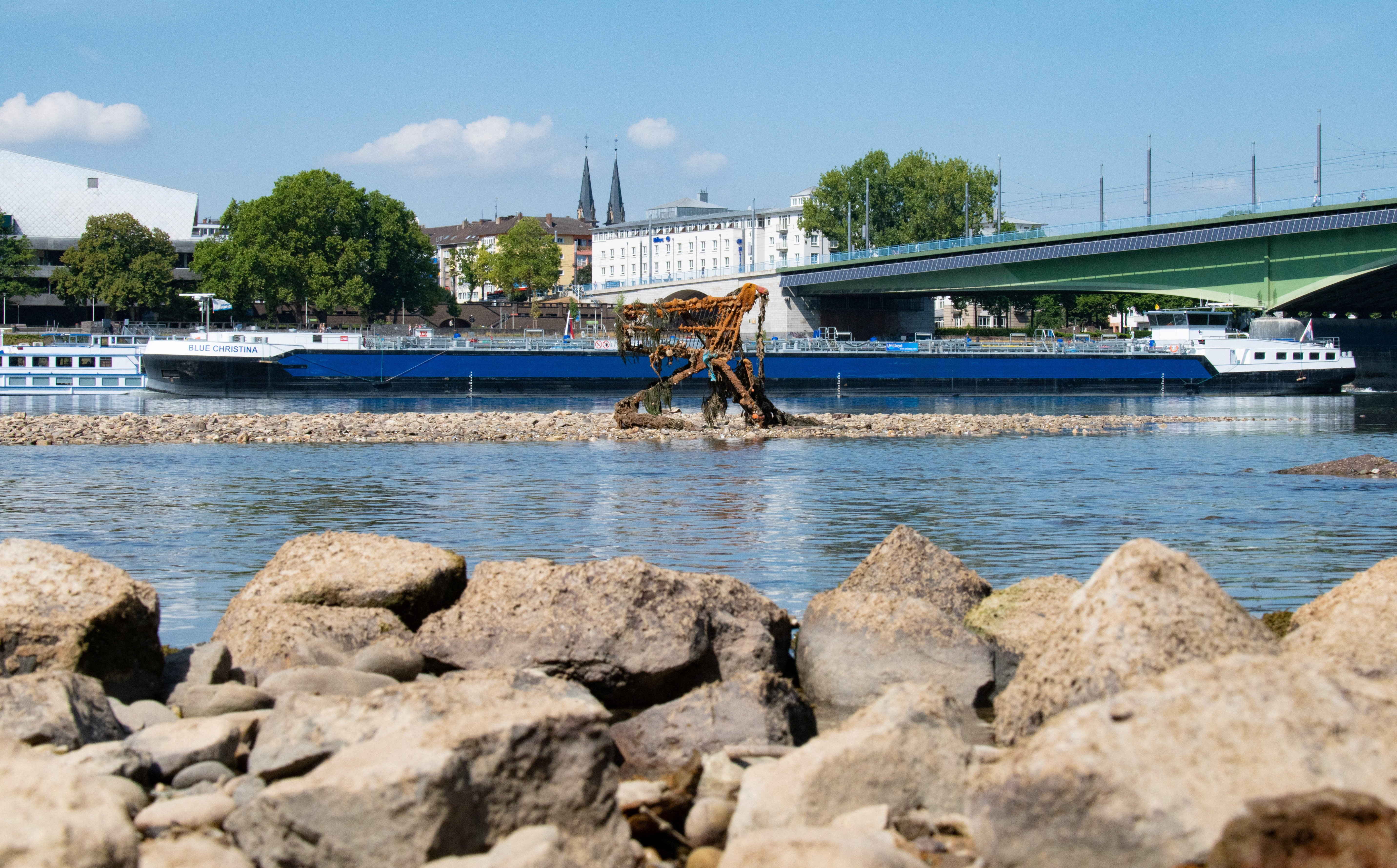 Drought means low water levels in Rhine