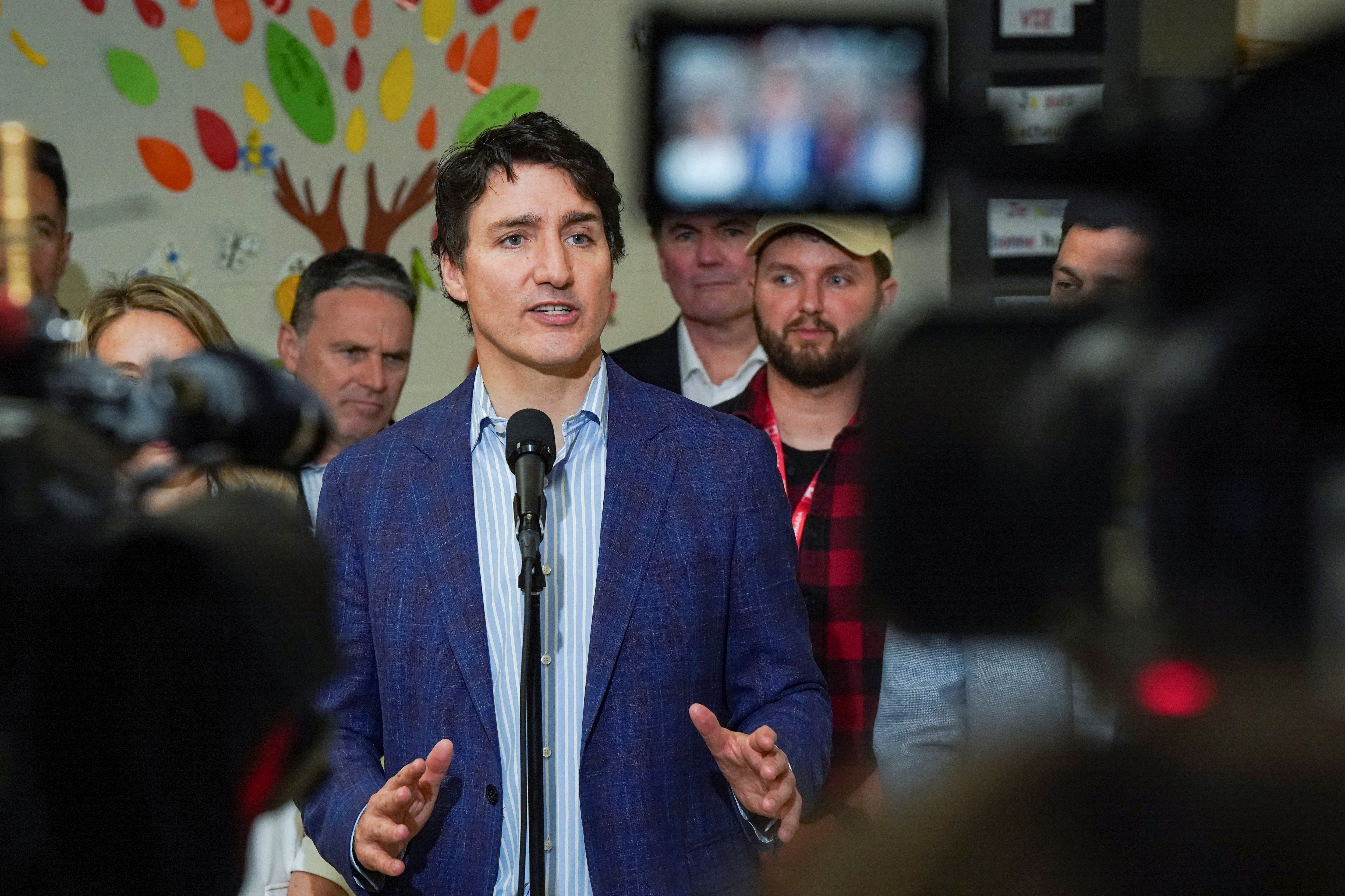 Canada's PM Trudeau speaks at an event in Caraquet, northern New Brunswick