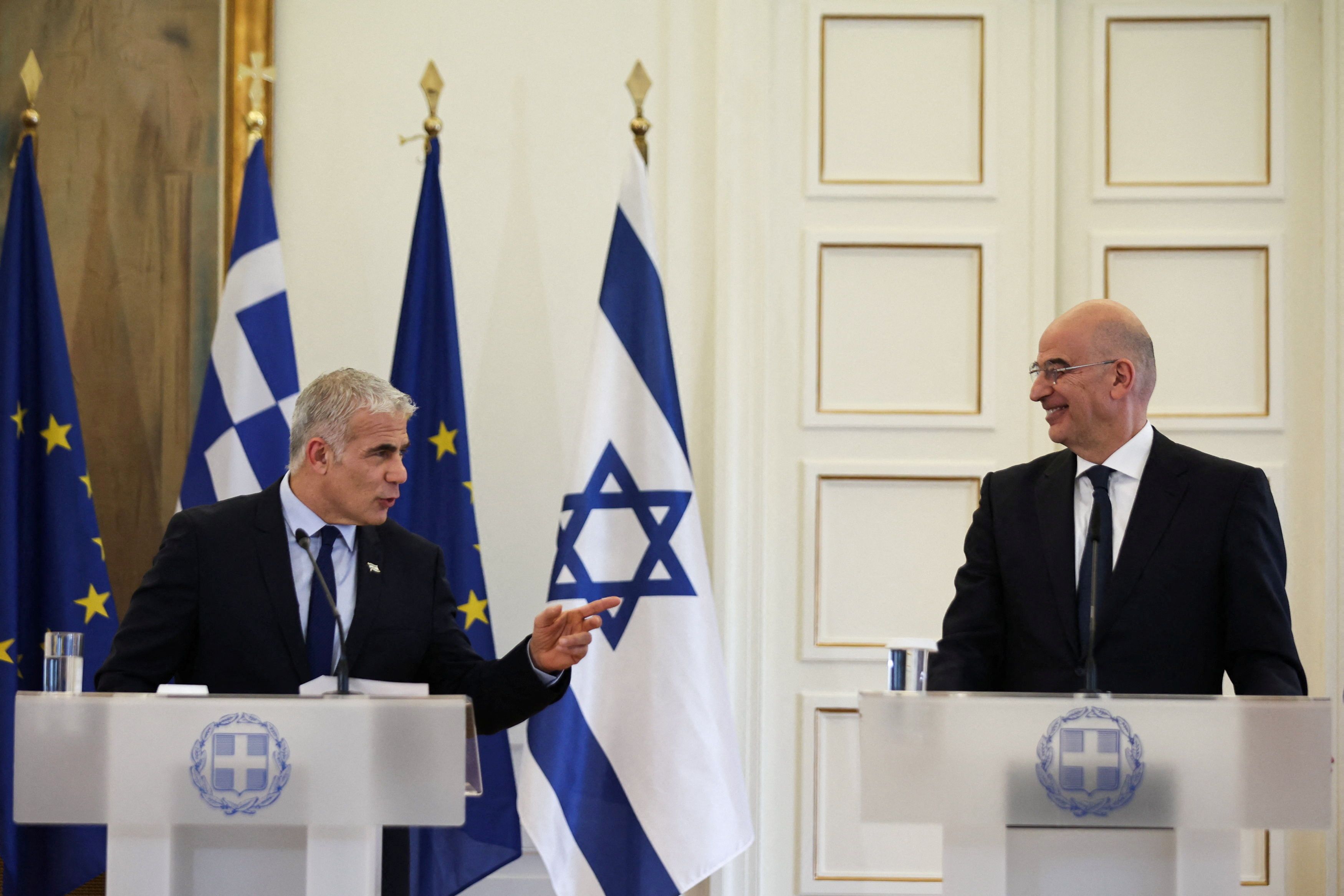 Greek Foreign Minister Nikos Dendias meets with his Israel and Cyprus counterparts, in Athens