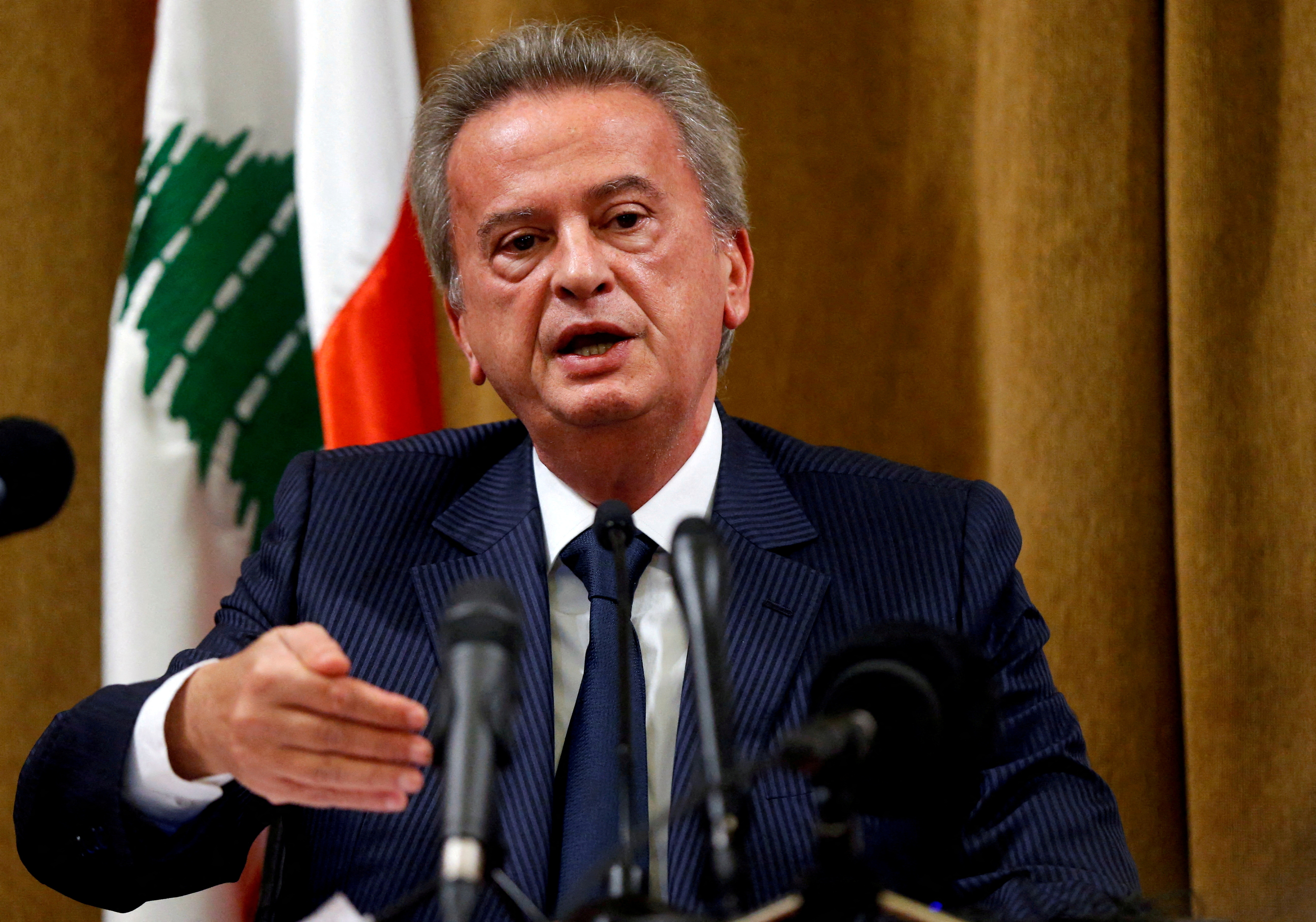 Lebanon's Central Bank Governor Riad Salameh speaks during a news conference at Central Bank in Beirut