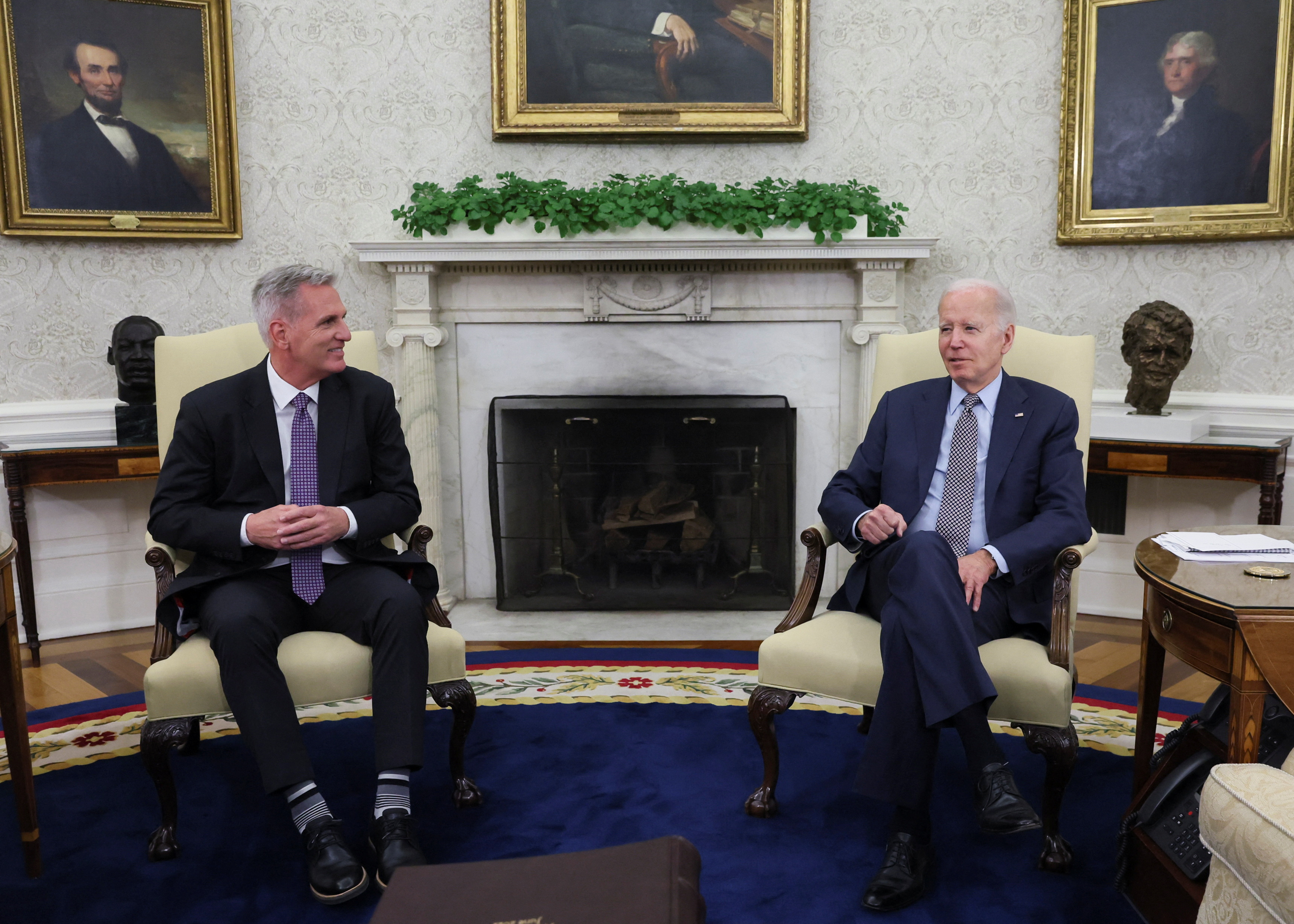 U.S. President Joe Biden holds debt limit talks with House Speaker McCarthy at the White House in Washington