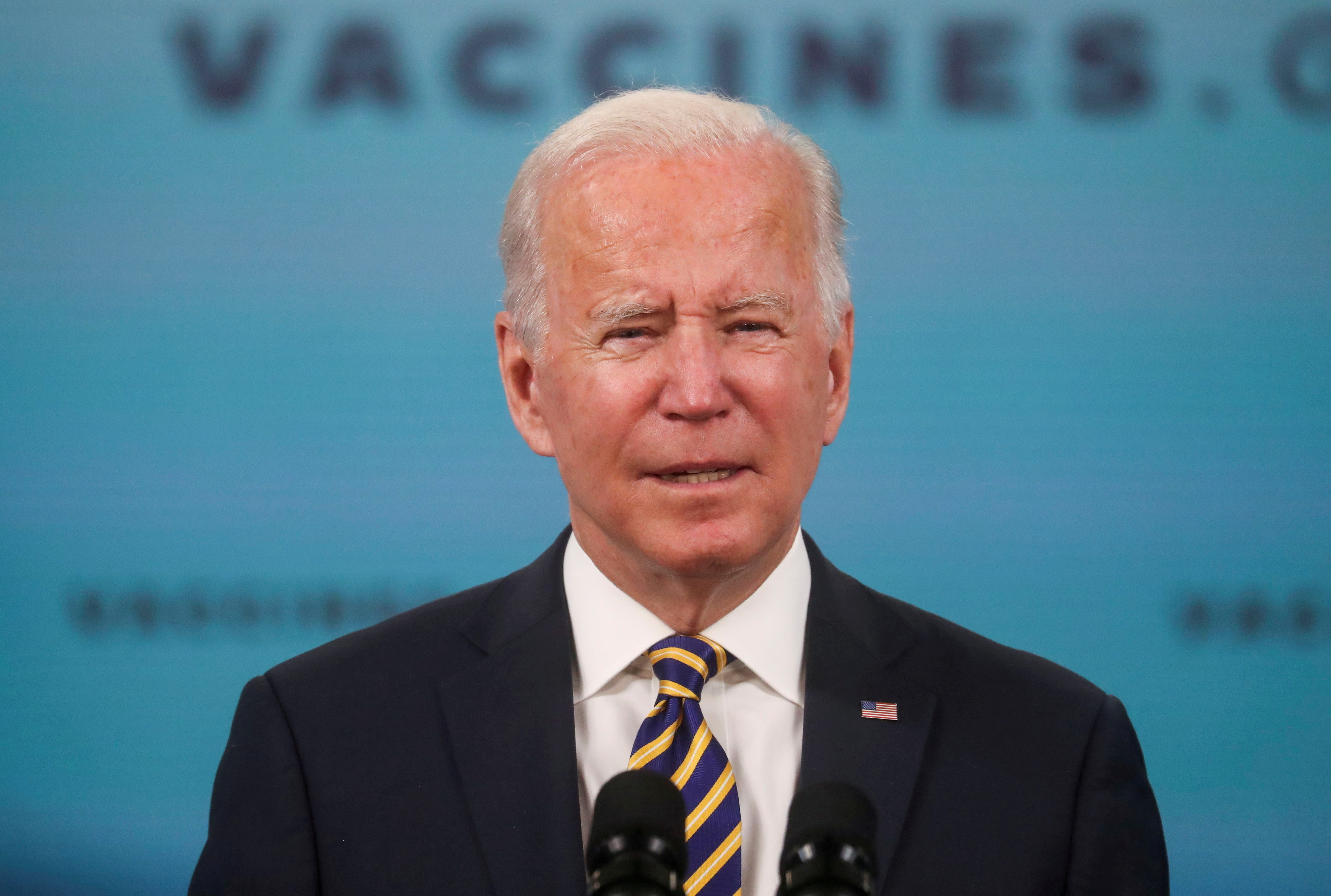 U.S. President Joe Biden delivers an update on the administration's coronavirus disease (COVID-19) response and the vaccination program during remarks at the White House in Washington, U.S., October 14, 2021. REUTERS/Leah Millis/File Photo