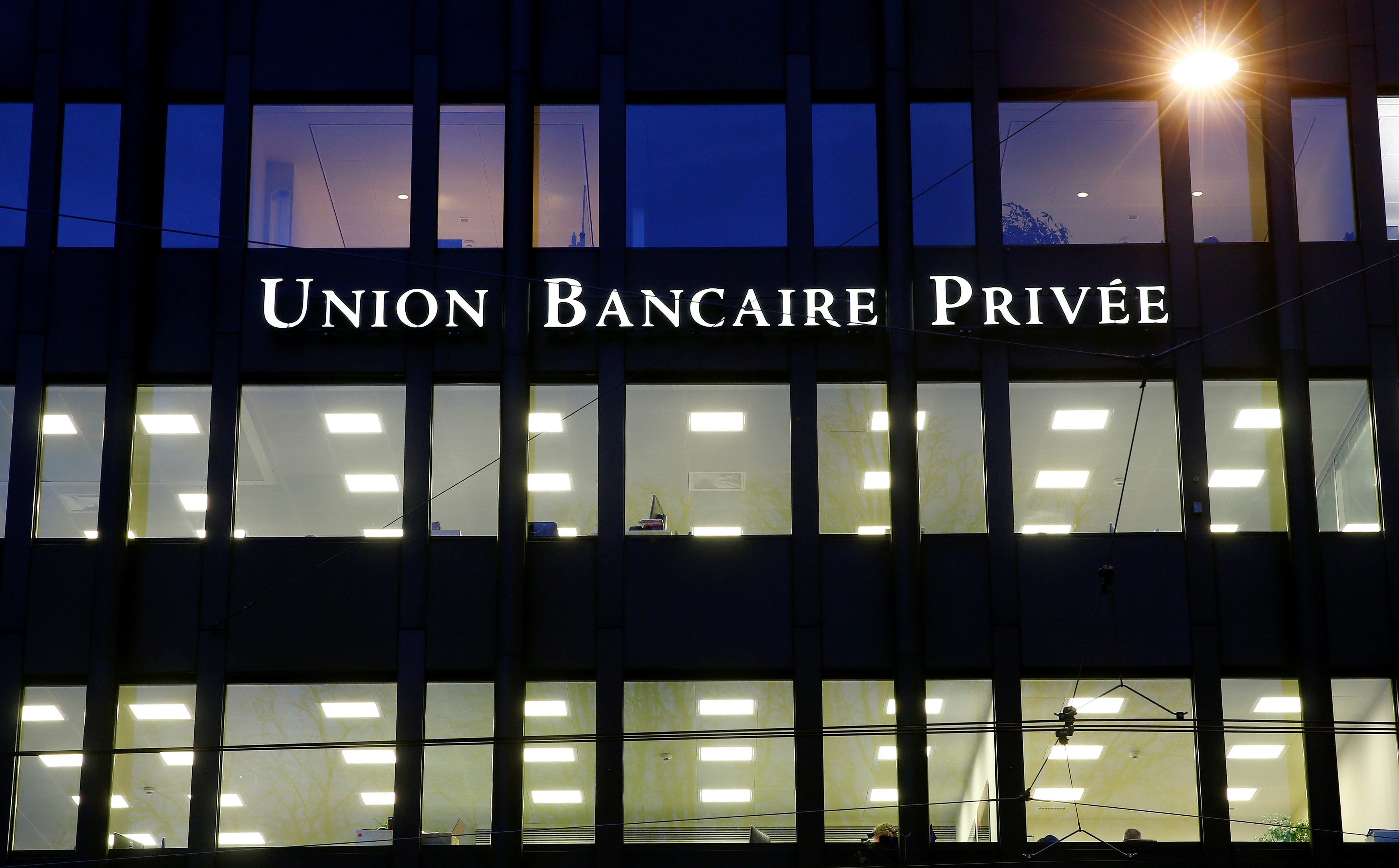 Union Bancaire Privee sign is seen in Zurich