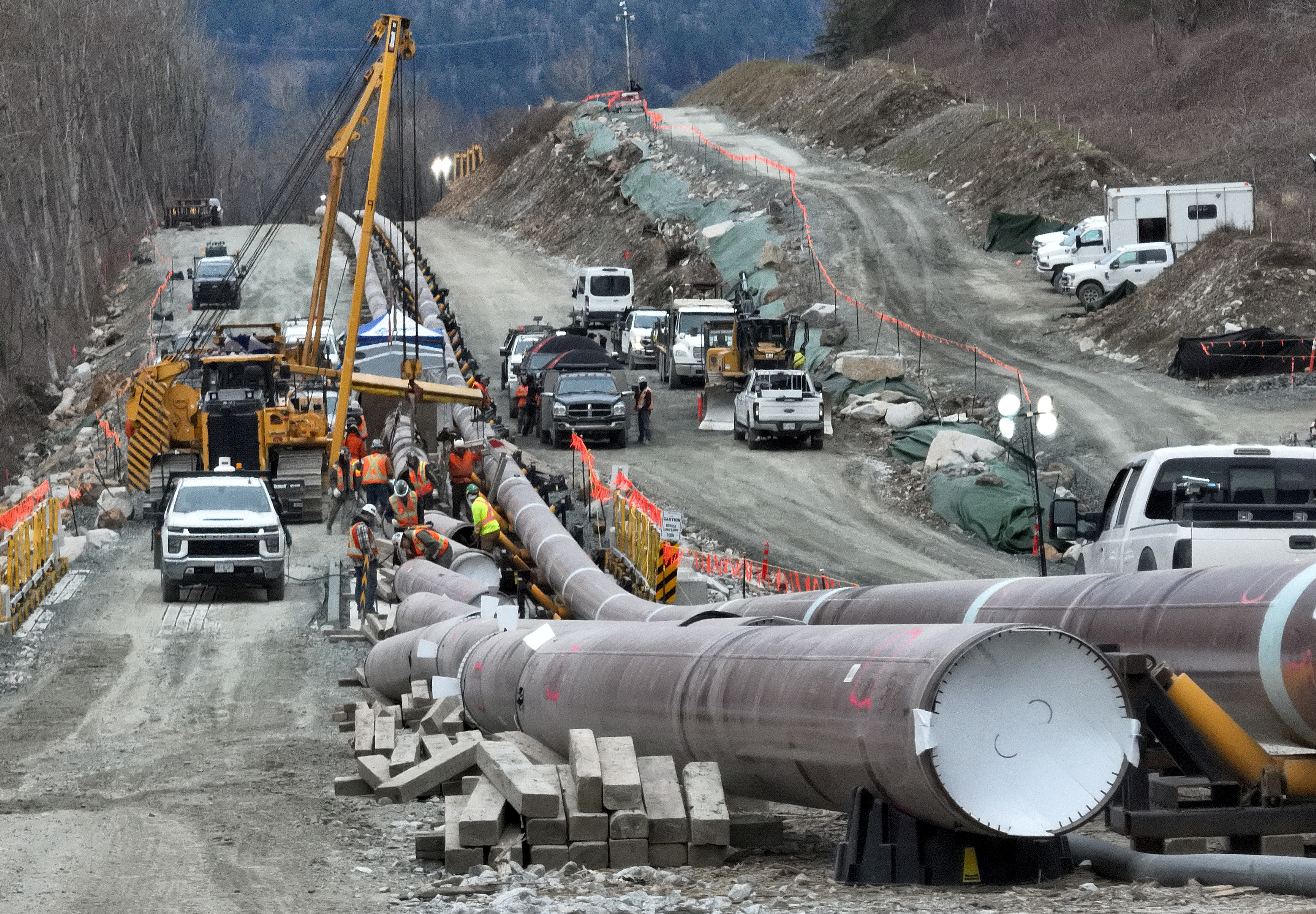 The last section of pipeline is assembled on the Trans Mountain pipeline expansion project near Laidlaw