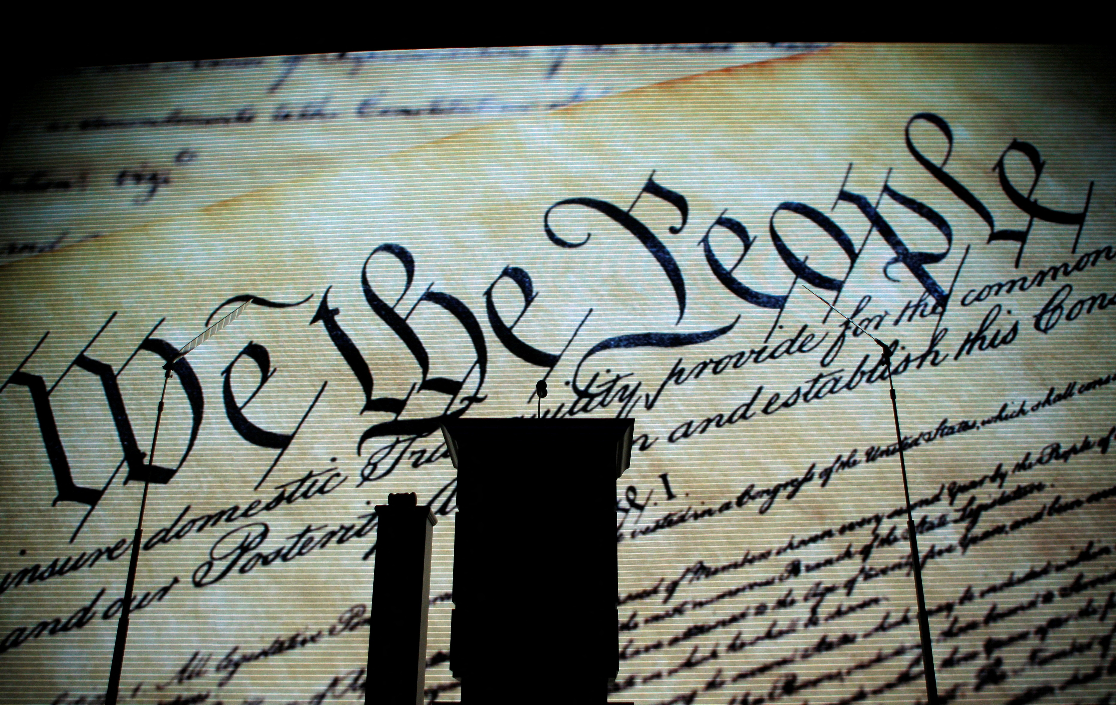 Video presentation shows image of U.S. Constitution at 2008 Republican National Convention in Minnesota