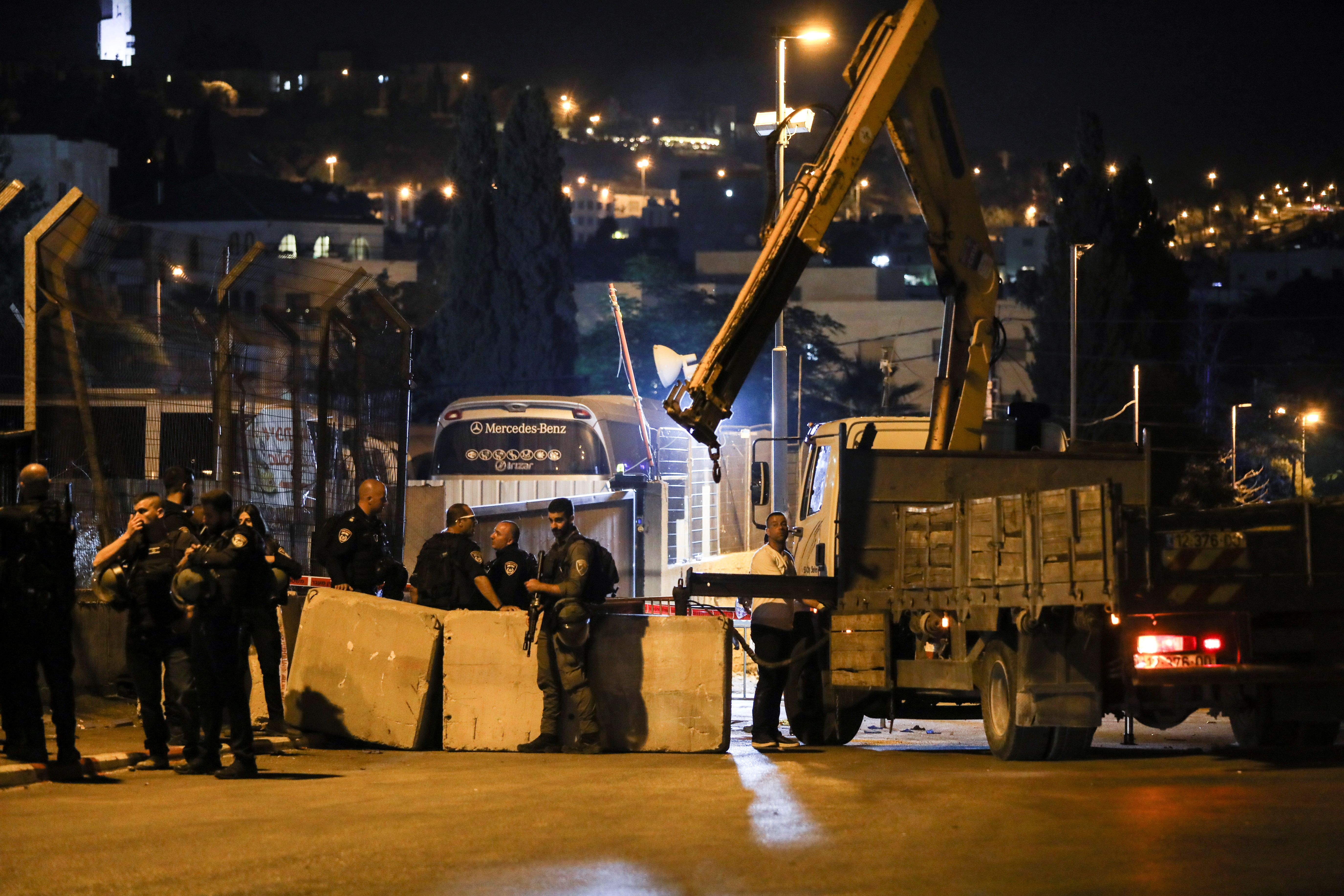 Israel forces place cement blocks at the entrance of Sheikh Jarrah neighbourhood of East Jerusalem
