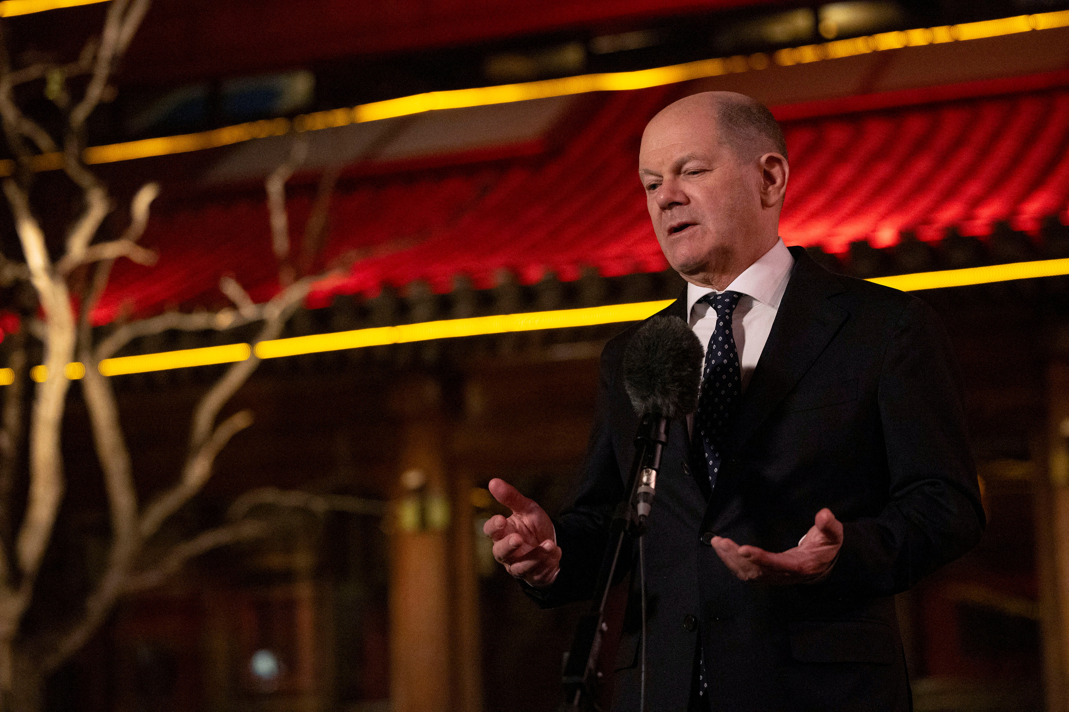 German Chancellor Olaf Scholz attends a press conference in Beijing