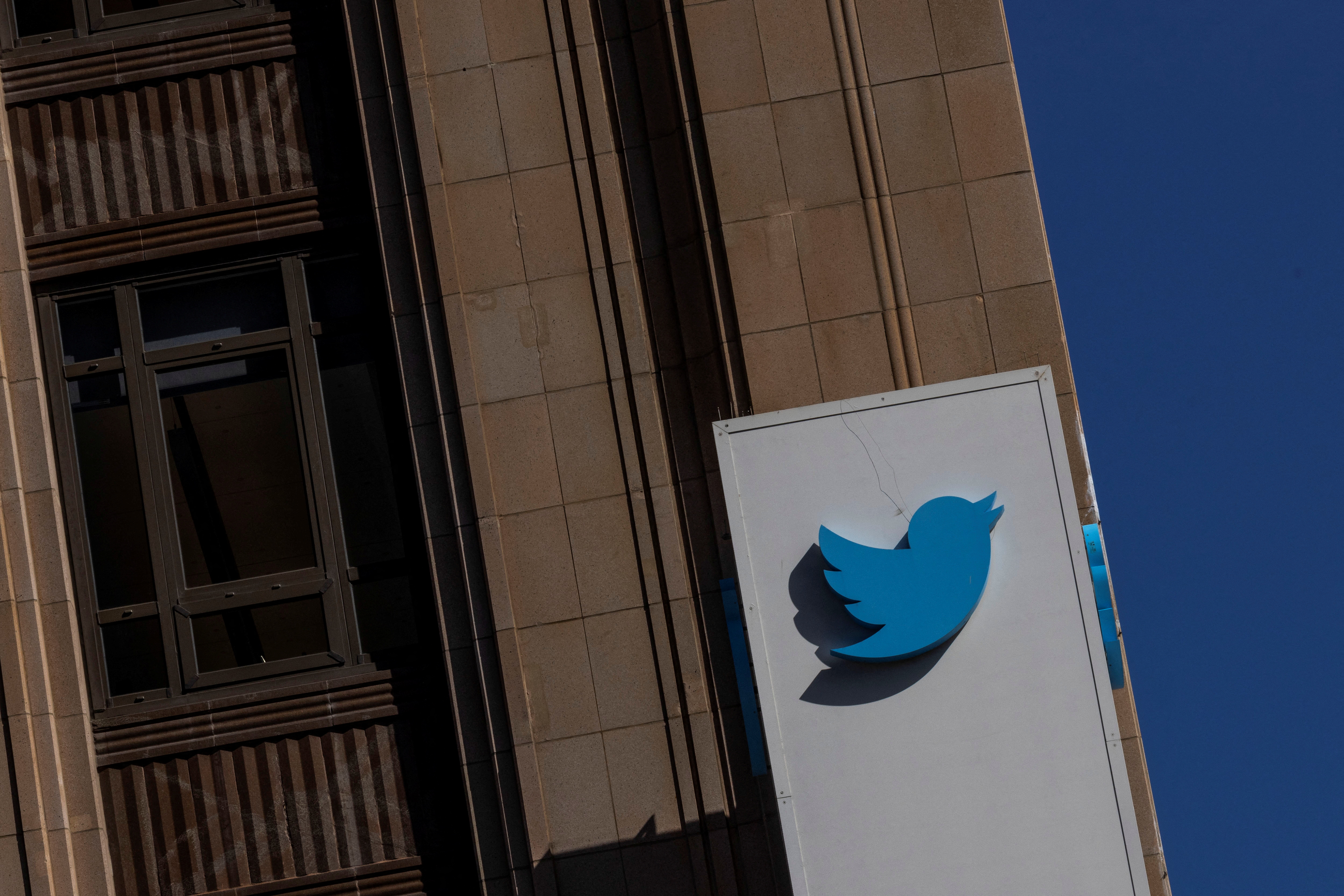 A Twitter logo is seen outside the company's headquarters in San Francisco, California