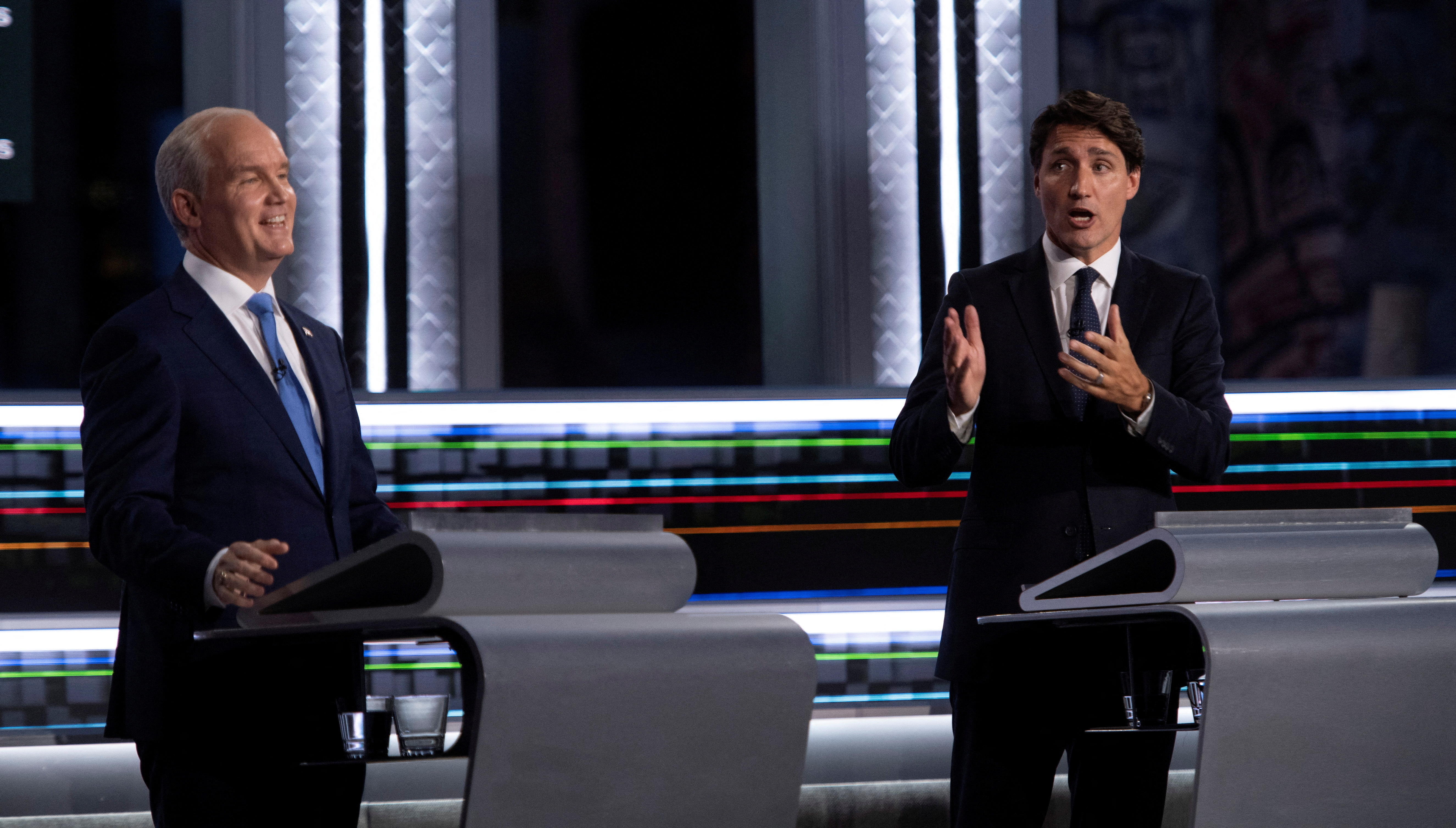 Canadian political party leaders hold an election campaign debate, in Quebec