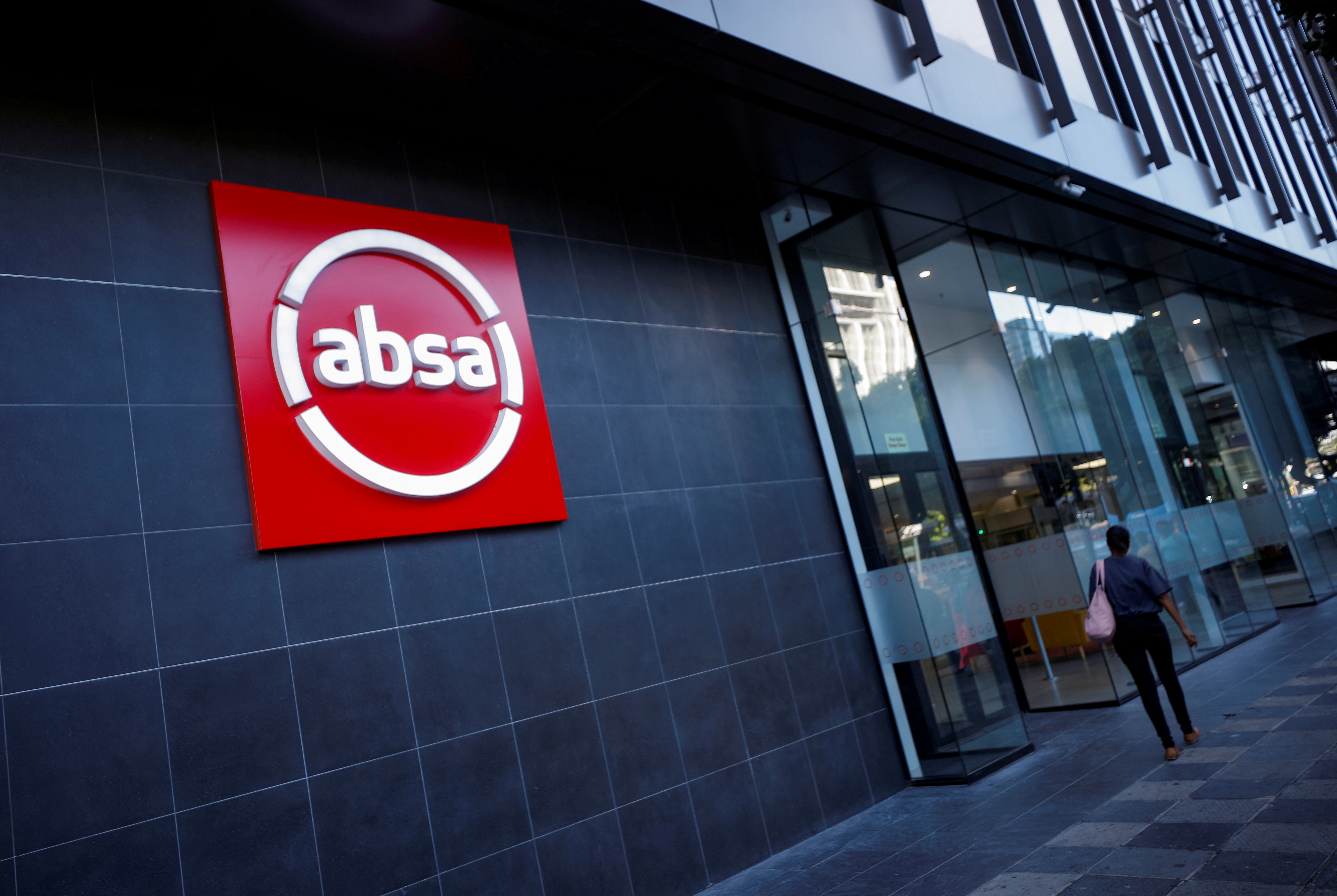 The logo of South Africa's Absa bank is seen outside an Absa branch in Cape Town