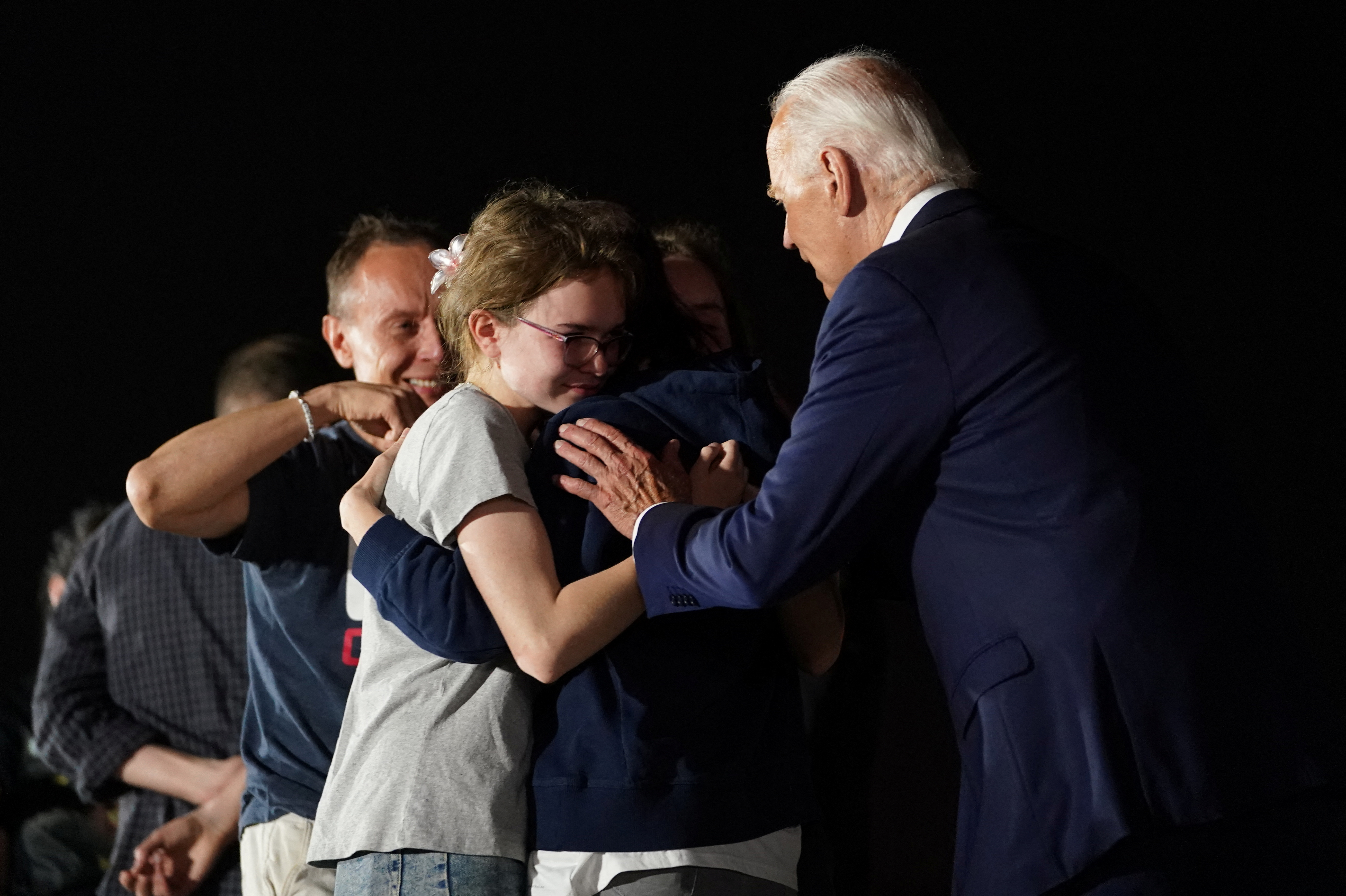 U.S. President Joe Biden meets with Americans released from detention in Russia, upon their arrival at Joint Base Andrews