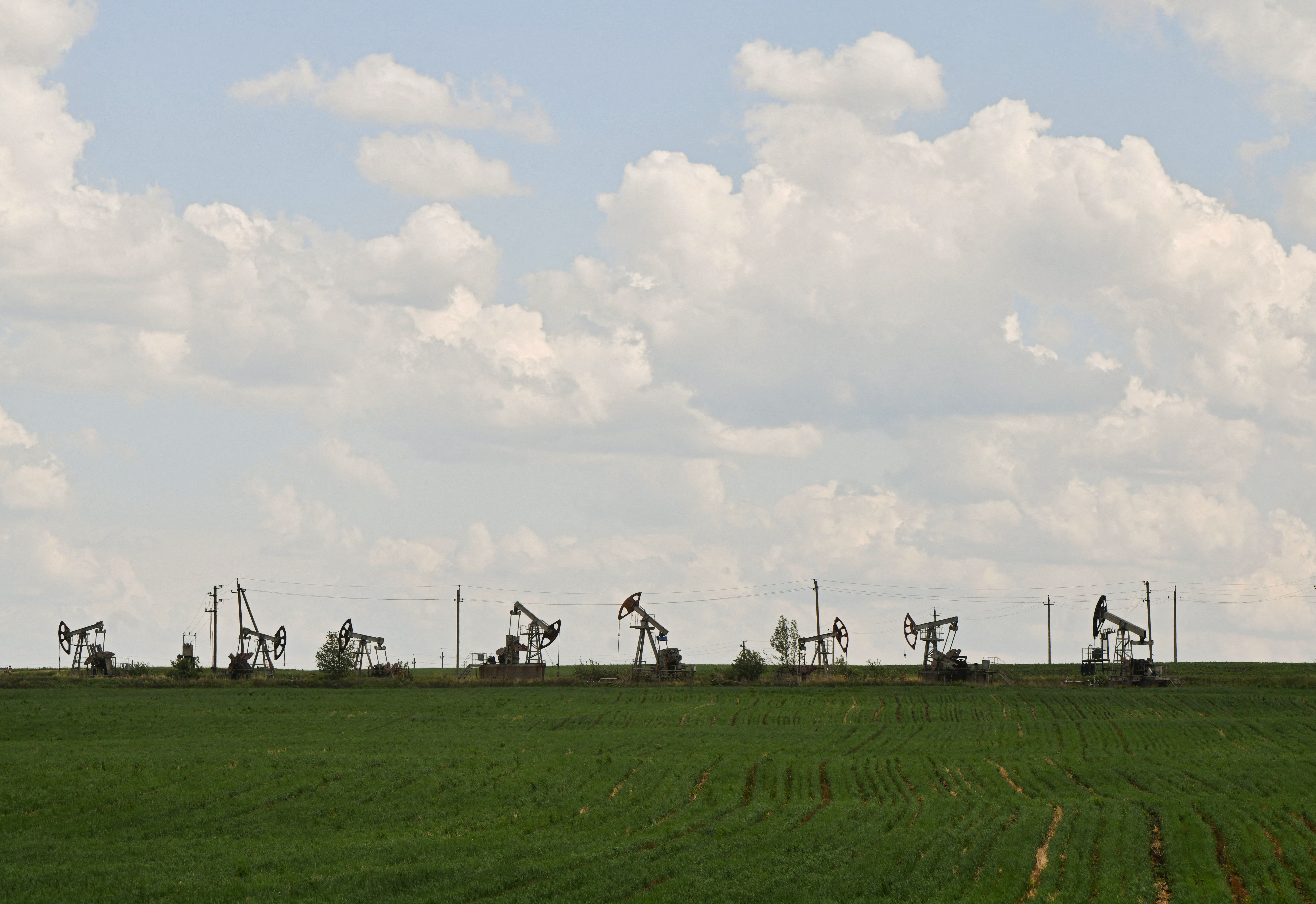 A view shows oil pump jacks outside Almetyevsk