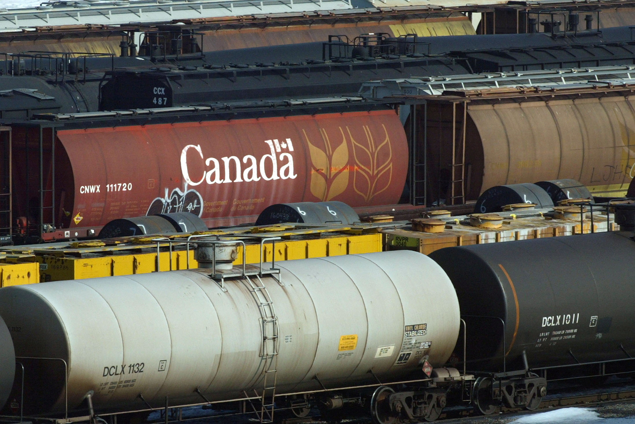 WHEAT RAIL CAR SITS IN CANADIAN NATIONAL RAILROAD YARD AS STRIKE LOOMS.