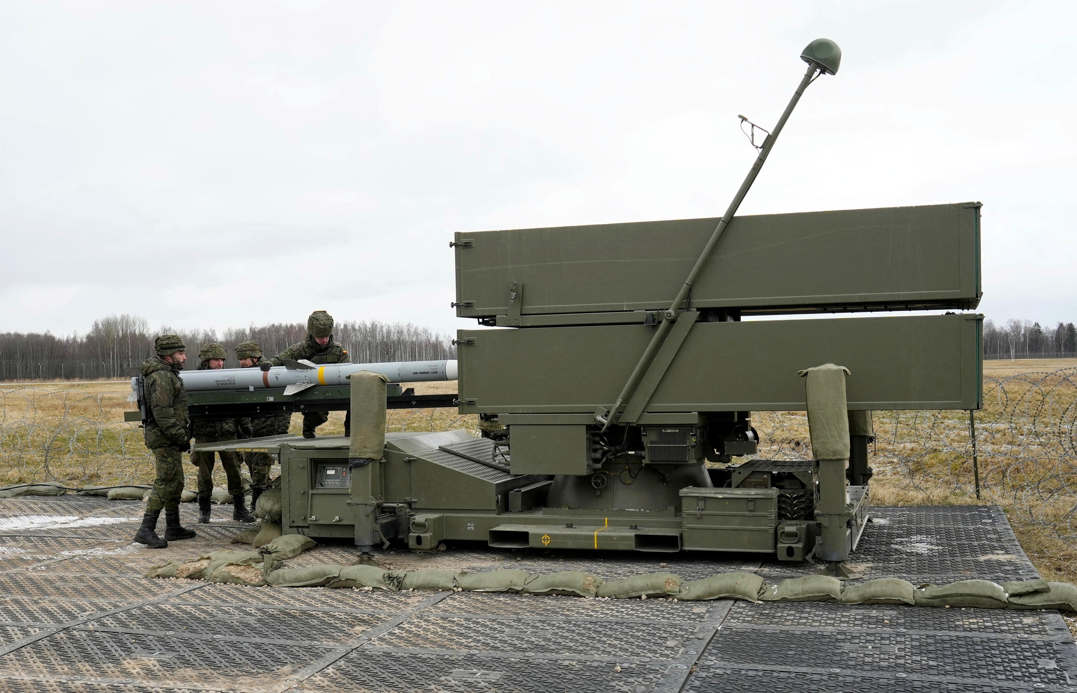 Spanish army prepare NASAMS rocket launcher, in Lielvarde air base