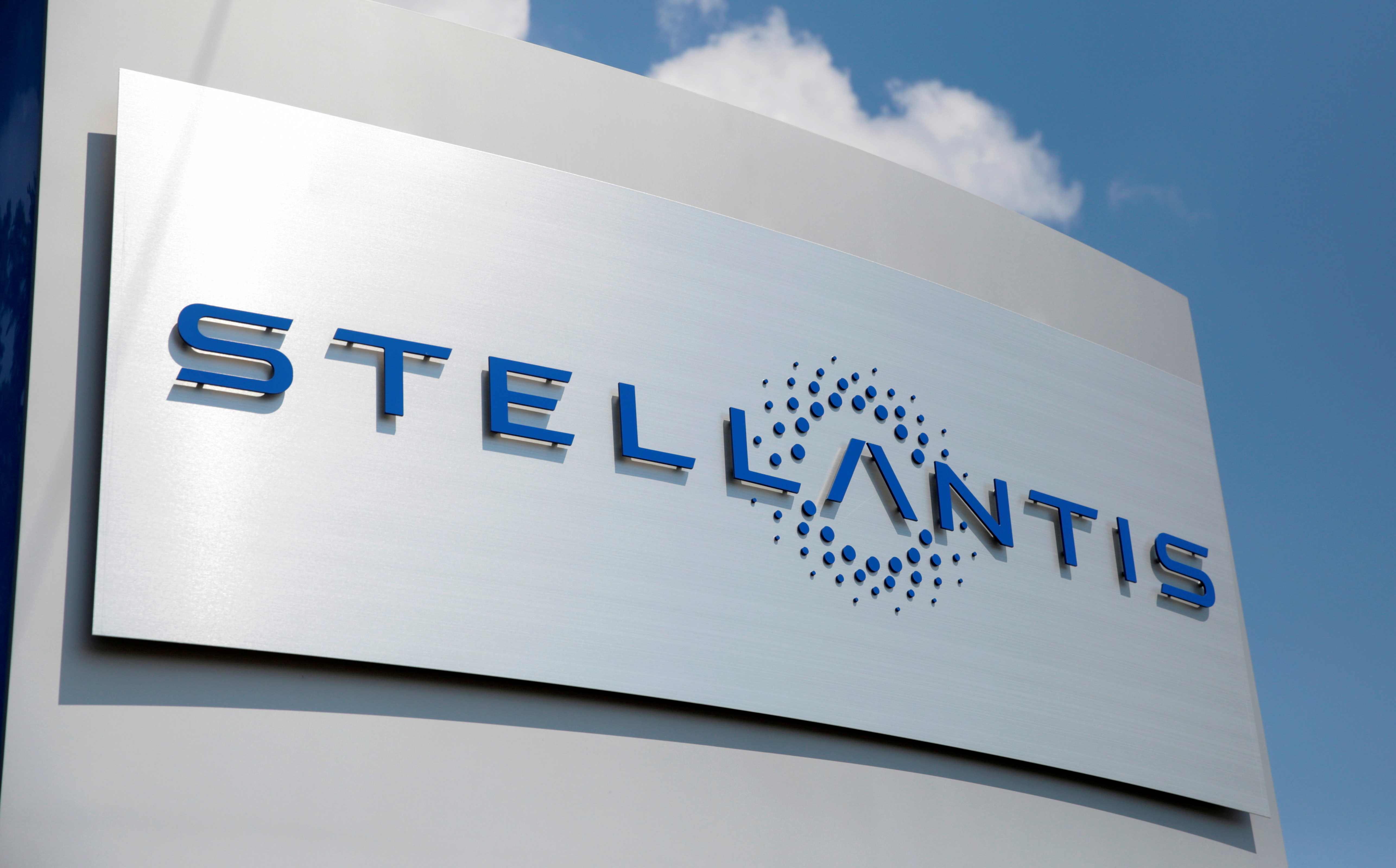 A Stellantis sign is seen outside its headquarters in Auburn Hills,