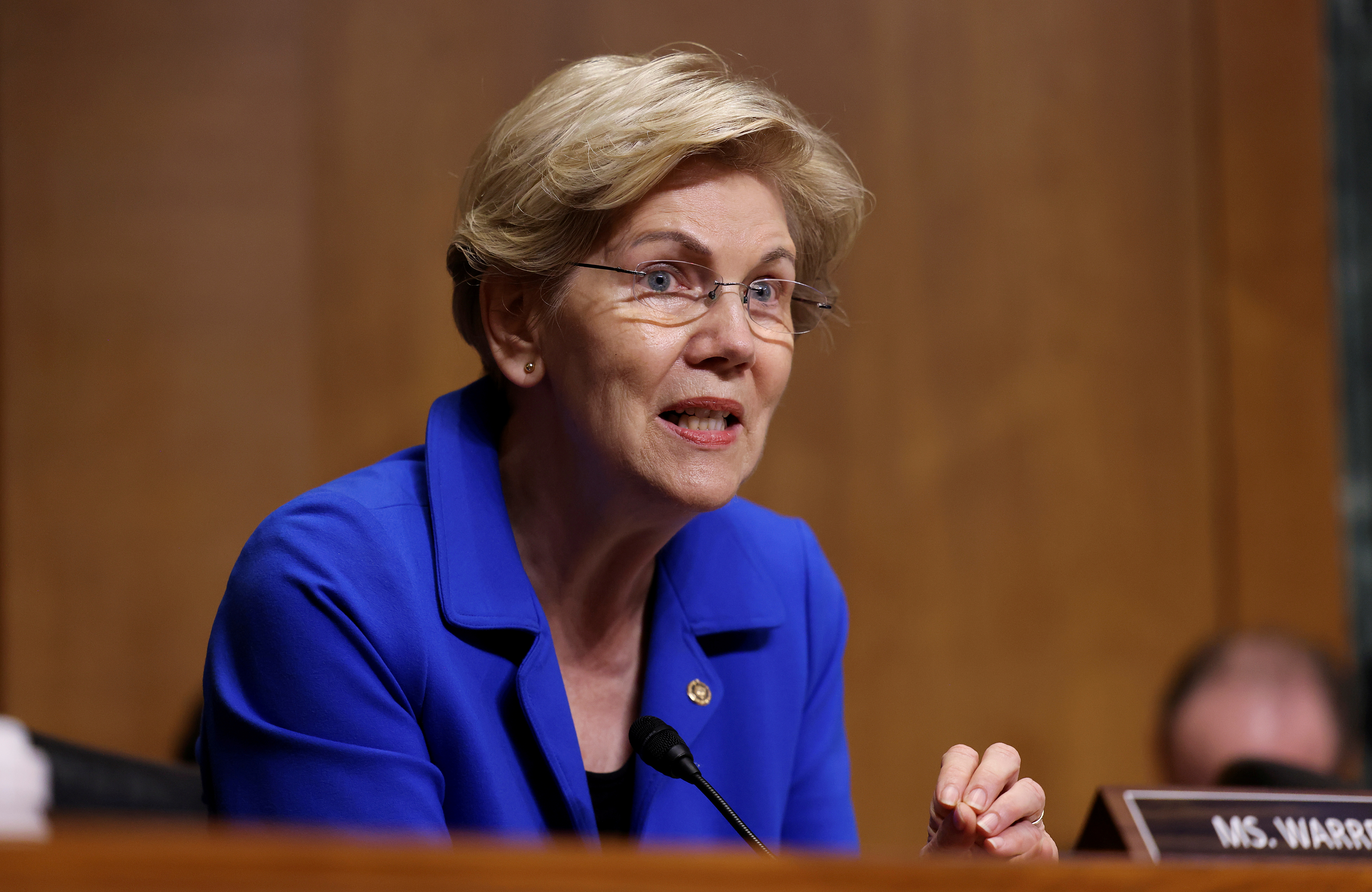 U.S. Senator Warren speaks at a committee hearing in Washington