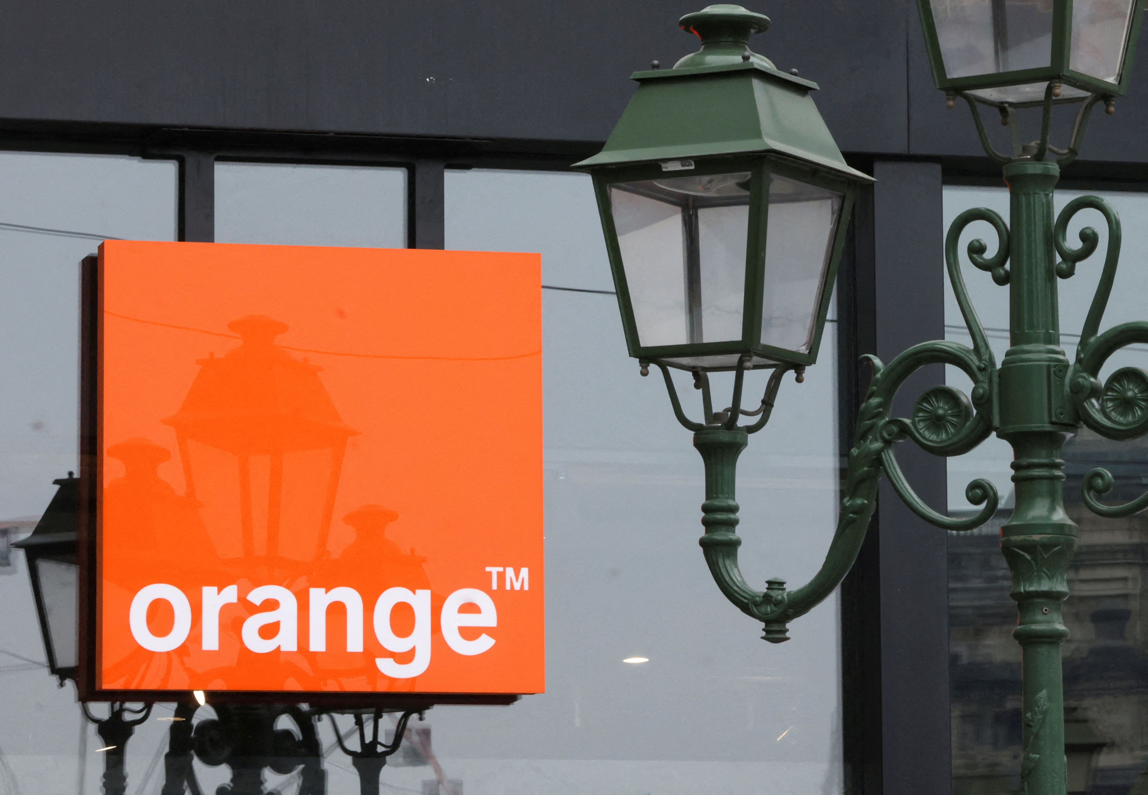 The logo of French telecom operator Orange in Brussels