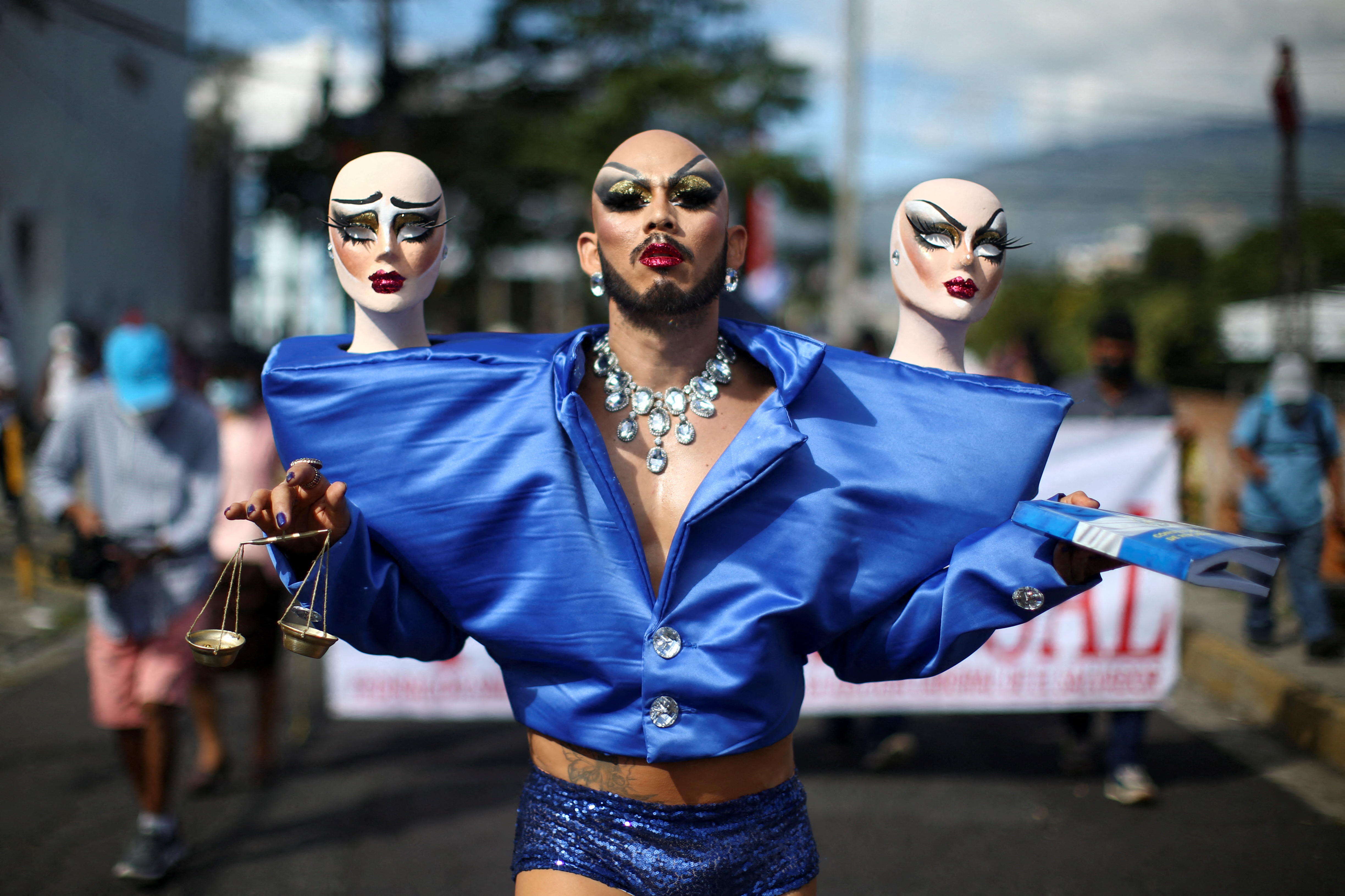 Marvin Pleitez aka Lady Drag participates in protests against Salvadoran government's latest actions