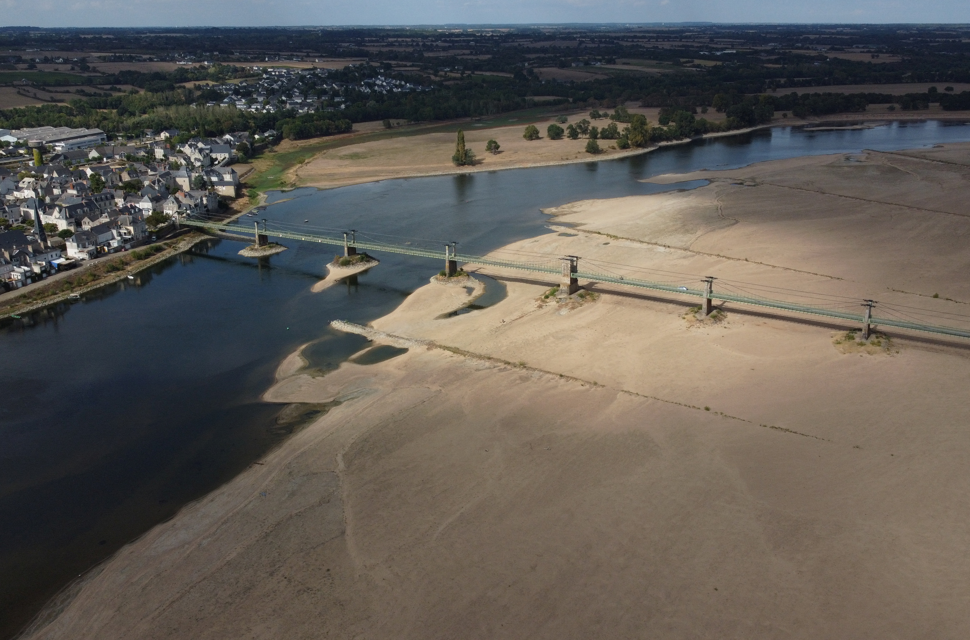 View of a branch of the Loire River as historical drought hits France