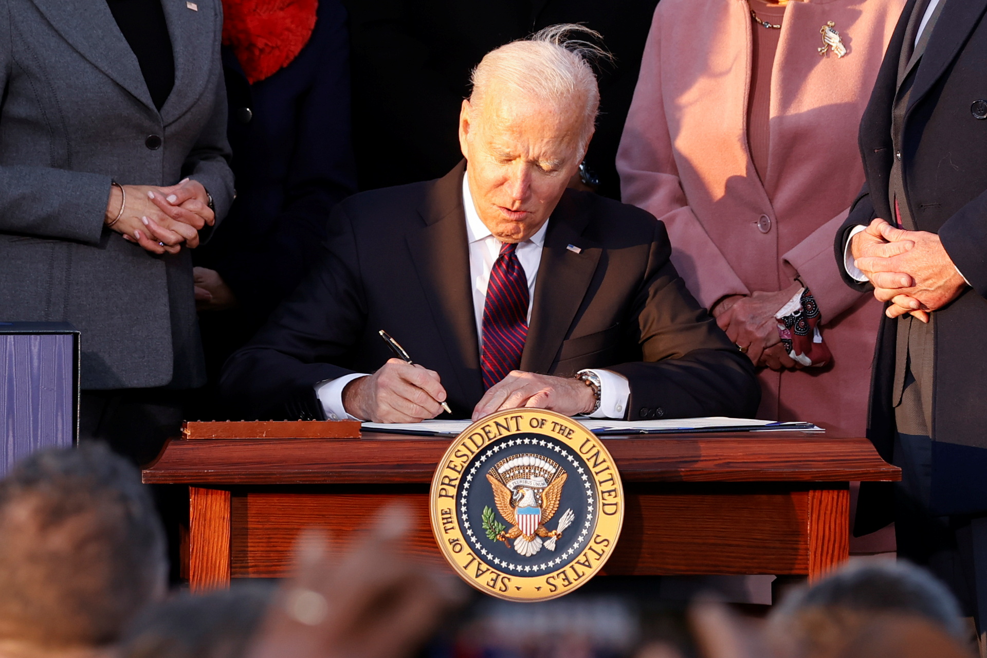 U.S. President Biden signs the "Infrastructure Investment and Jobs Act", in Washington