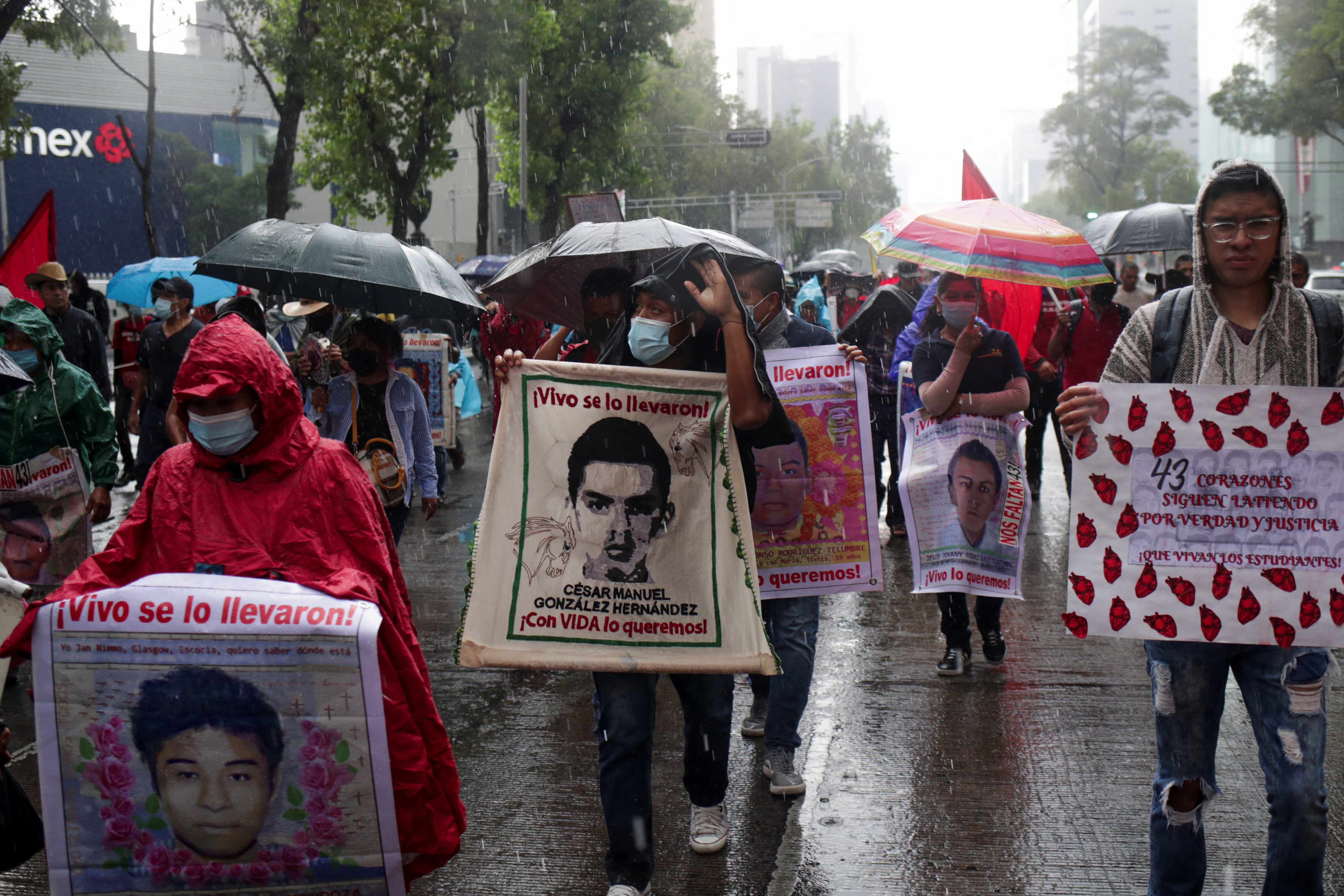 Relatives of the missing students from Ayotzinapa Teacher Training College protest in Mexico City