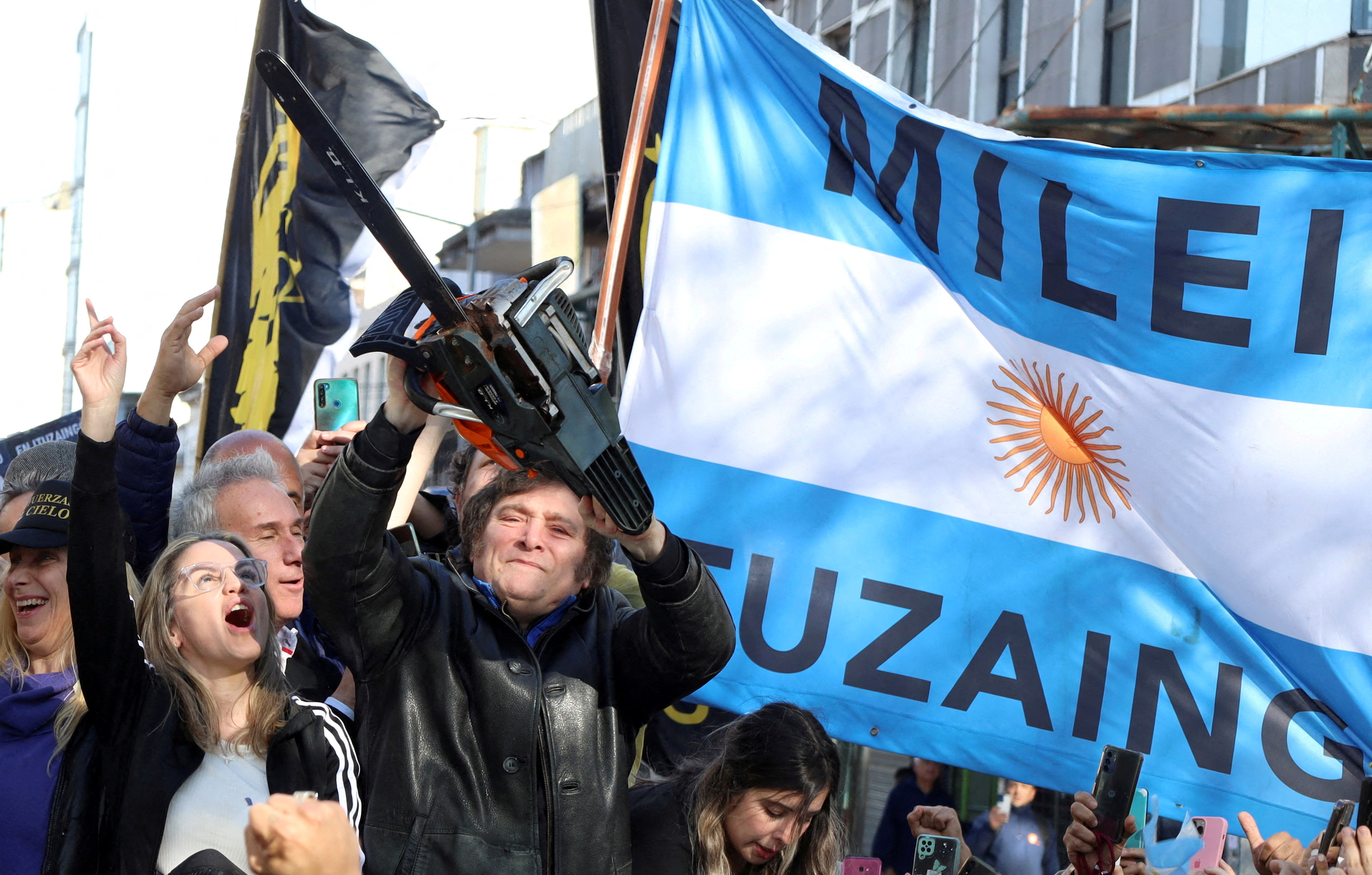 Argentine presidential candidate Javier Milei meets supporters during a campaign rally, in Buenos Aires