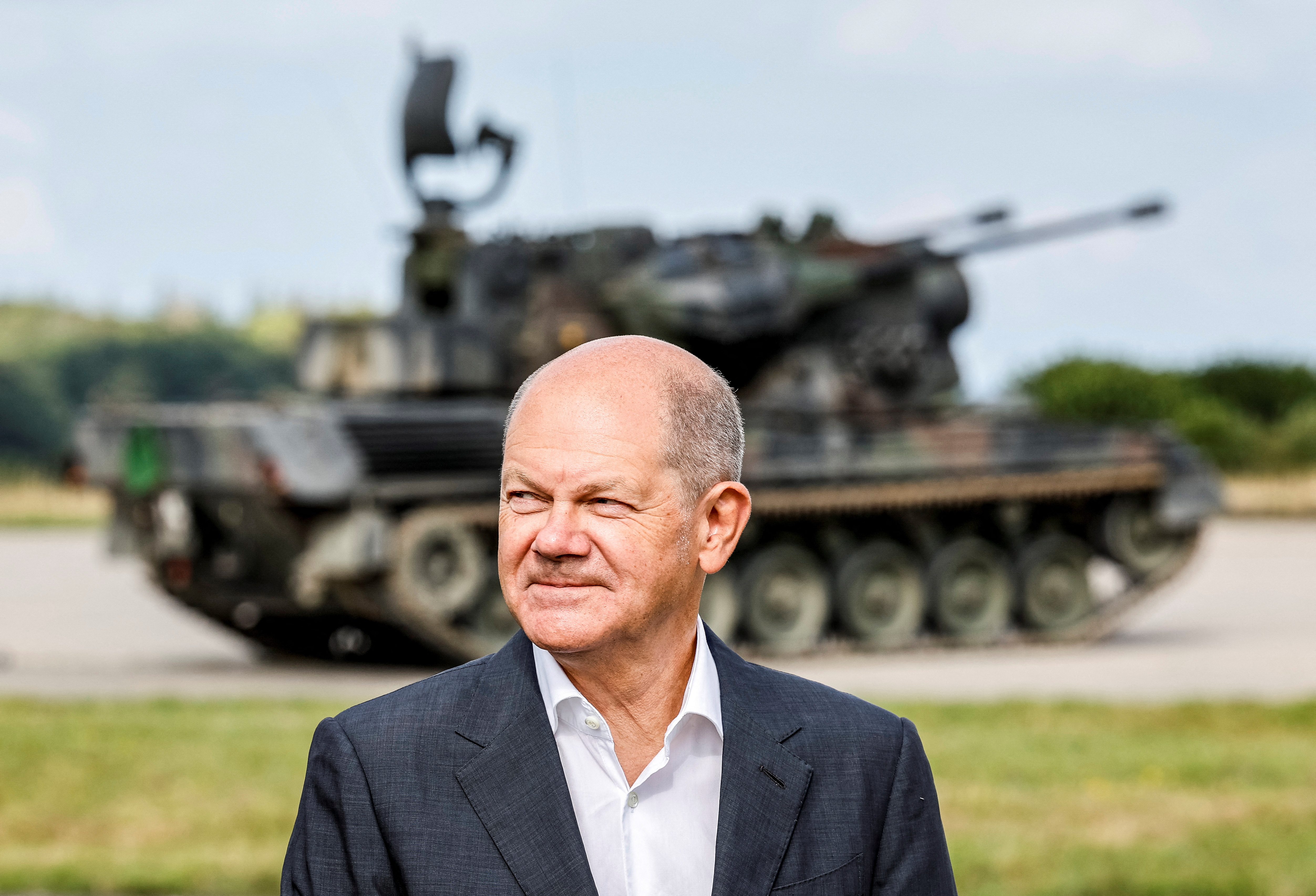 German Chancellor Olaf Scholz visit of the training program for Ukrainian soldiers on the Gepard anti-aircraft tank in Putlos near Oldenburg