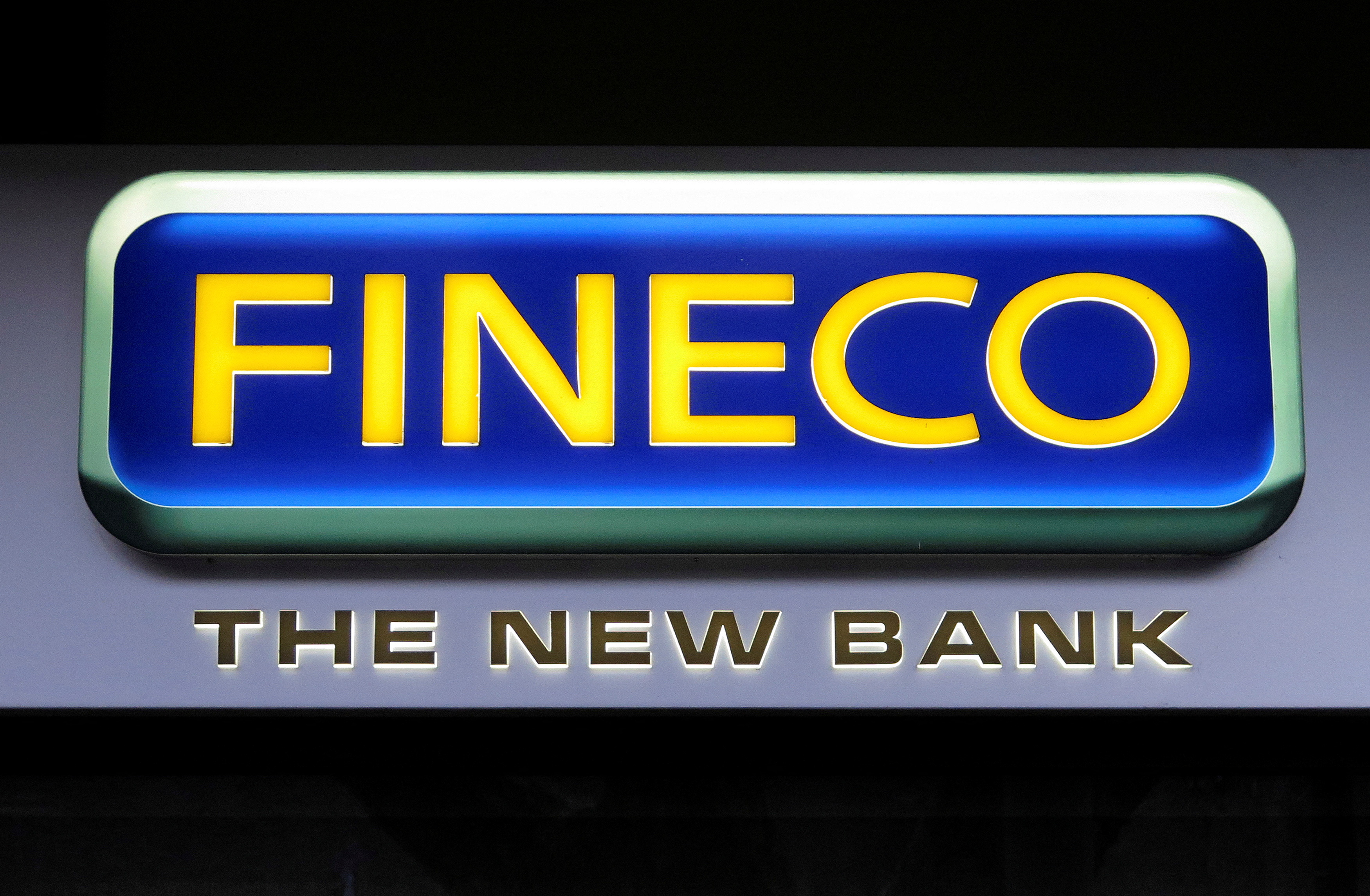 The Fineco bank logo is seen in downtown Rome